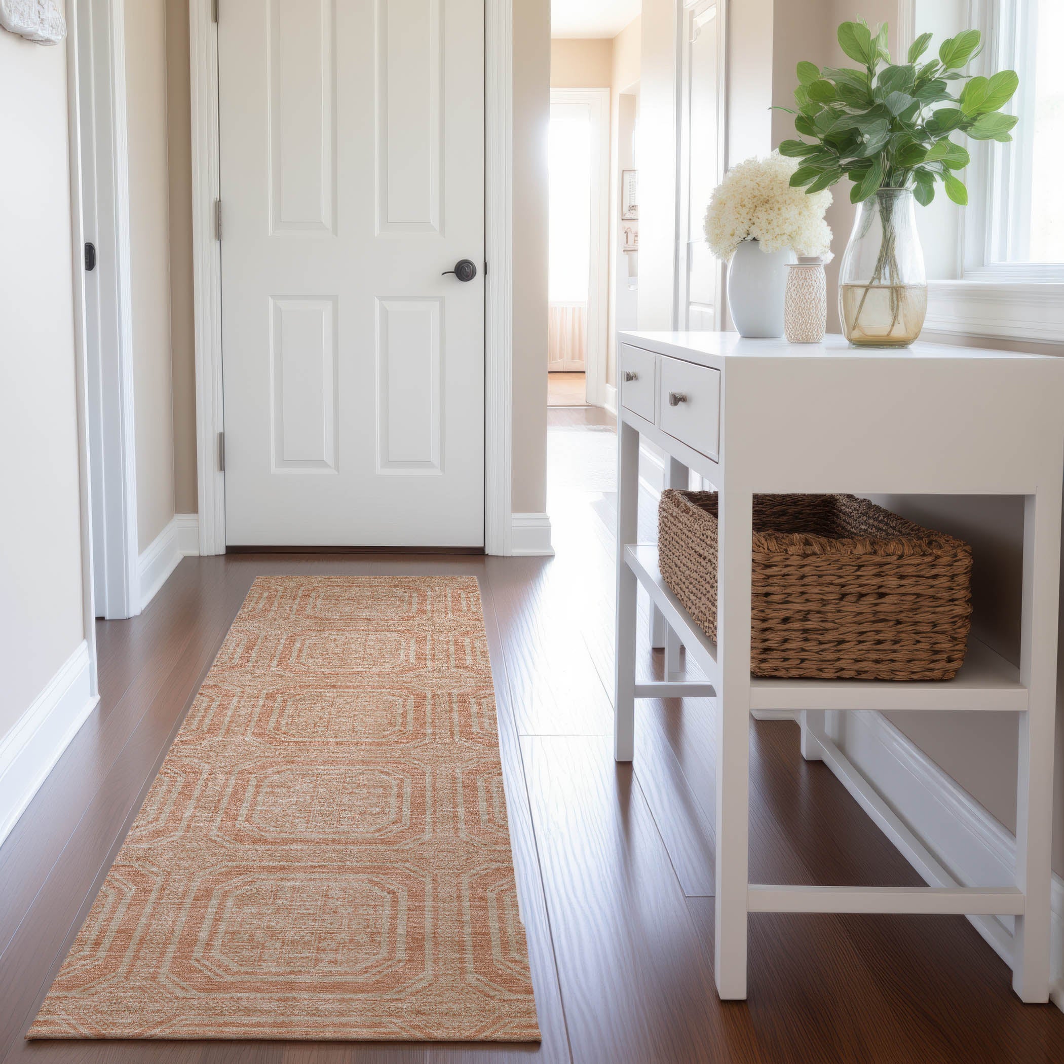 Kyoto Machine Washable Transitional Peach Orange Rug 2'3" x 7'6" #shape_Runner