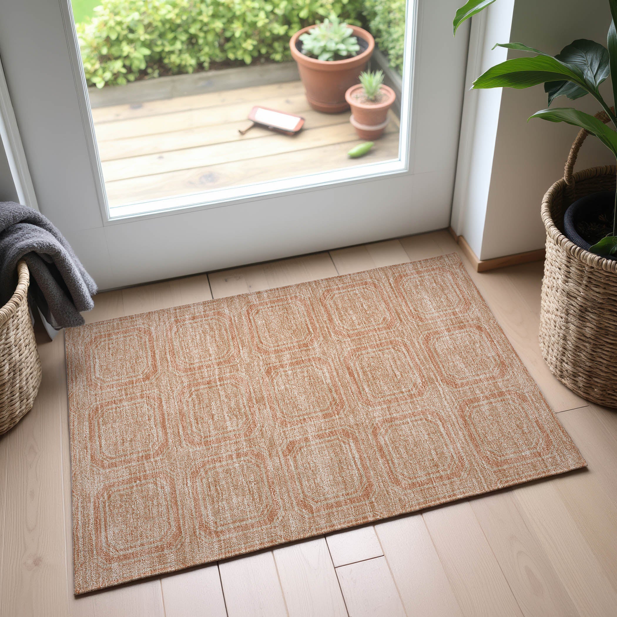 Kyoto Machine Washable Transitional Peach Orange Rug 1'8" x 2'6" #shape_Rectangle