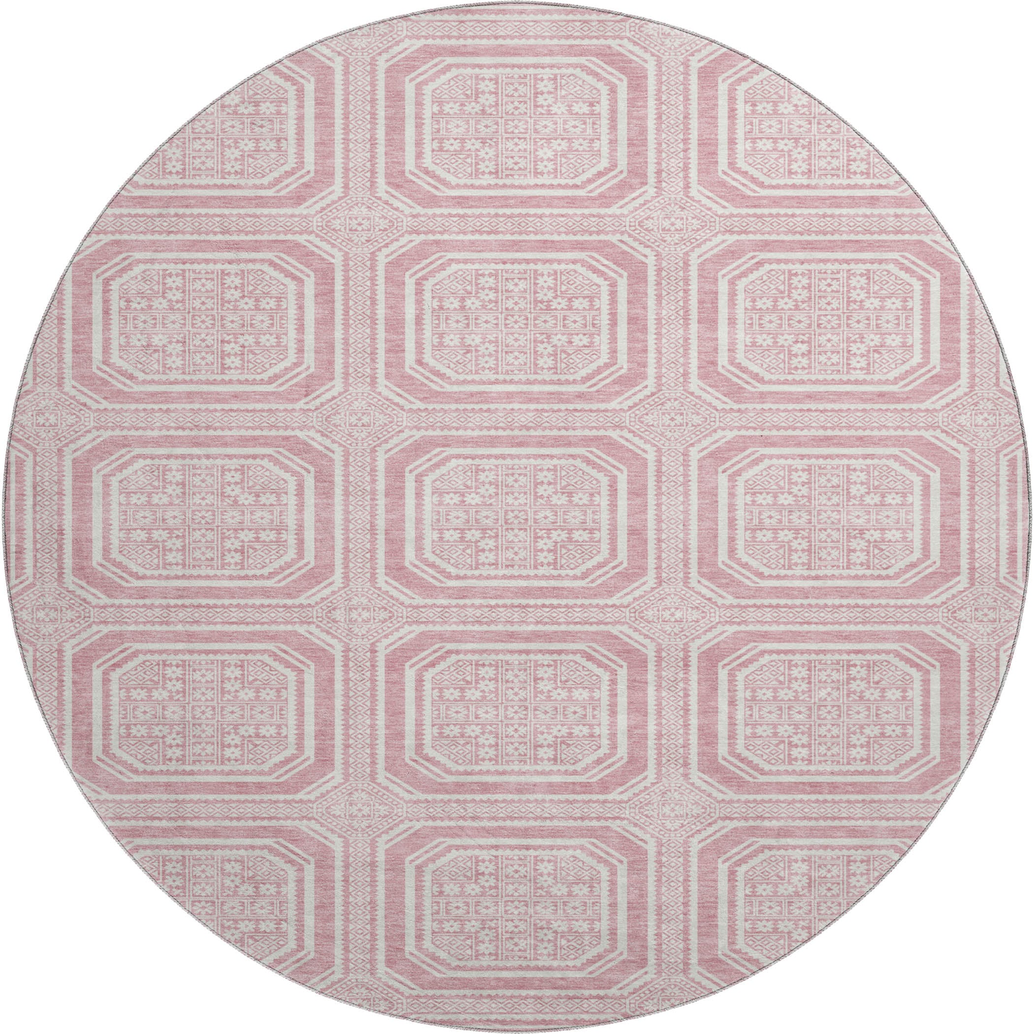 Kyoto Machine Washable Transitional Pink Rug 8' x 8' #shape_Round