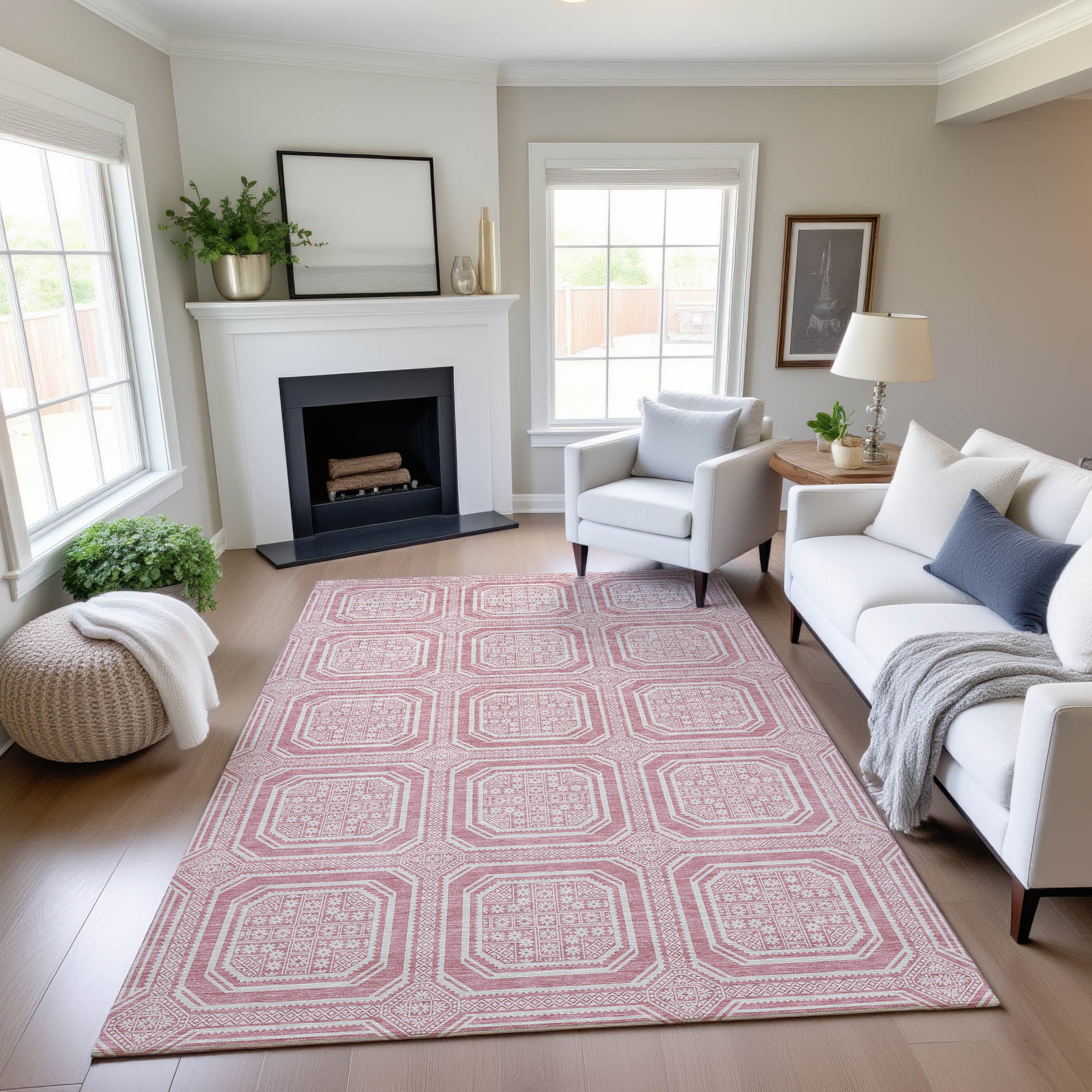 Kyoto Machine Washable Transitional Pink Rug 2'6" x 3'10" #shape_Rectangle