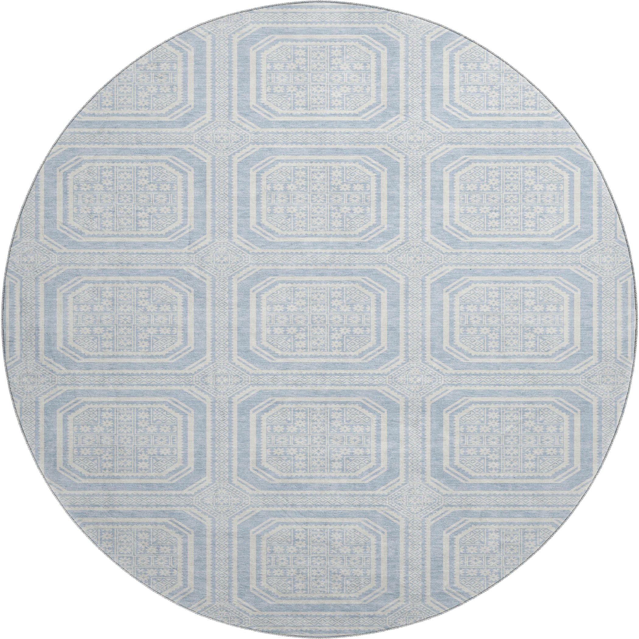 Kyoto Machine Washable Transitional Sky Blue Rug 8' x 8' #shape_Round
