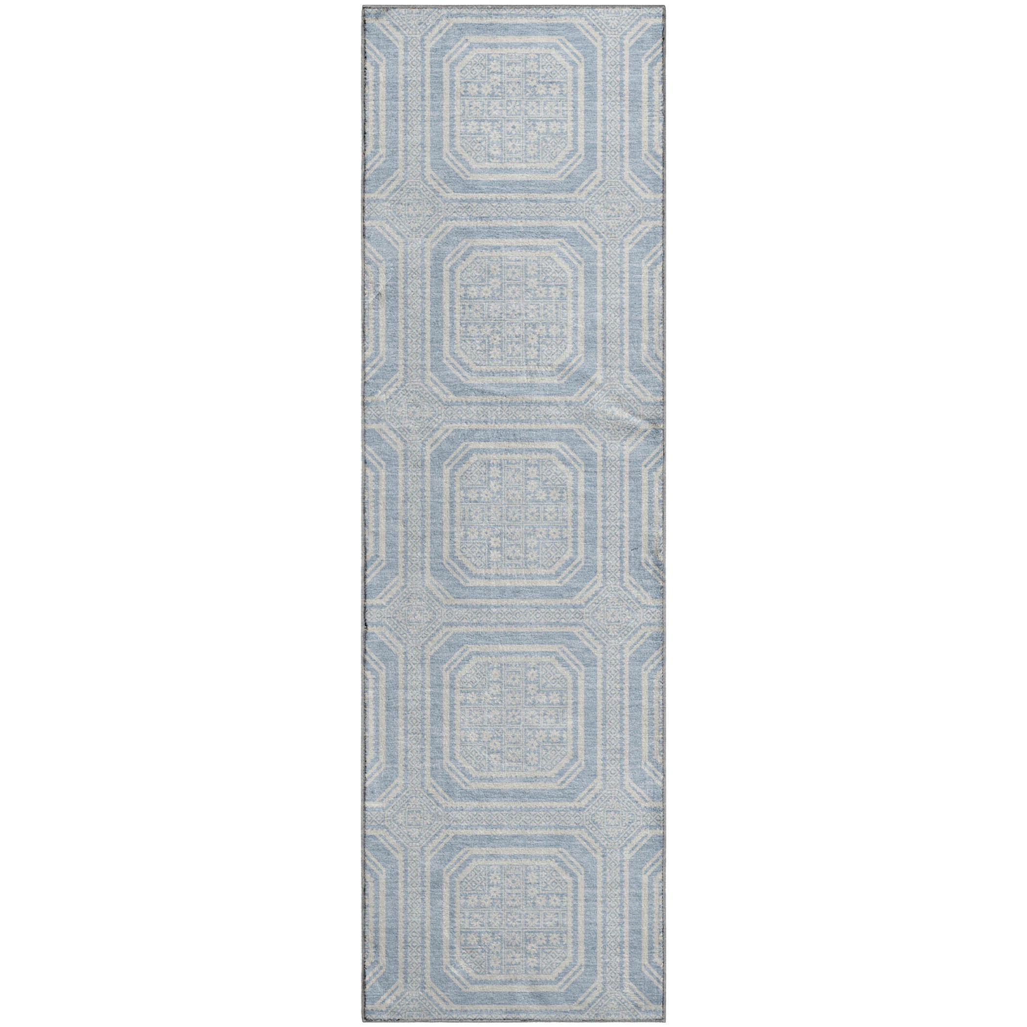 Kyoto Machine Washable Transitional Sky Blue Rug 2'3" x 7'6" #shape_Runner