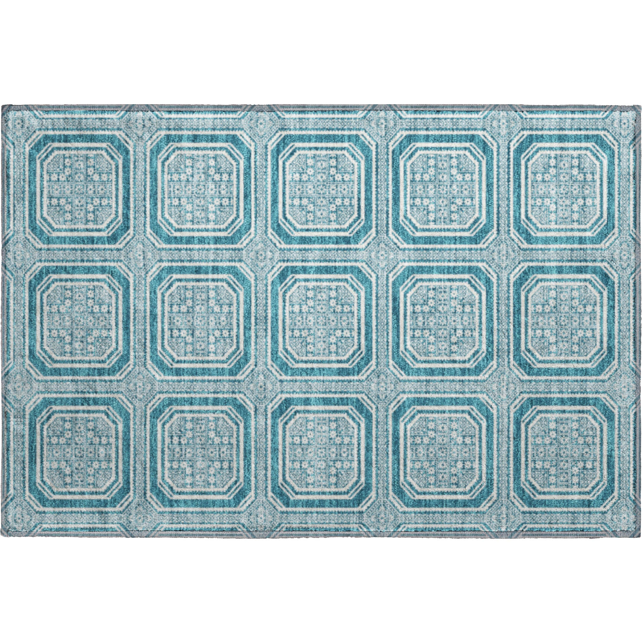 Kyoto Machine Washable Transitional Teal Rug 1'8" x 2'6" #shape_Rectangle