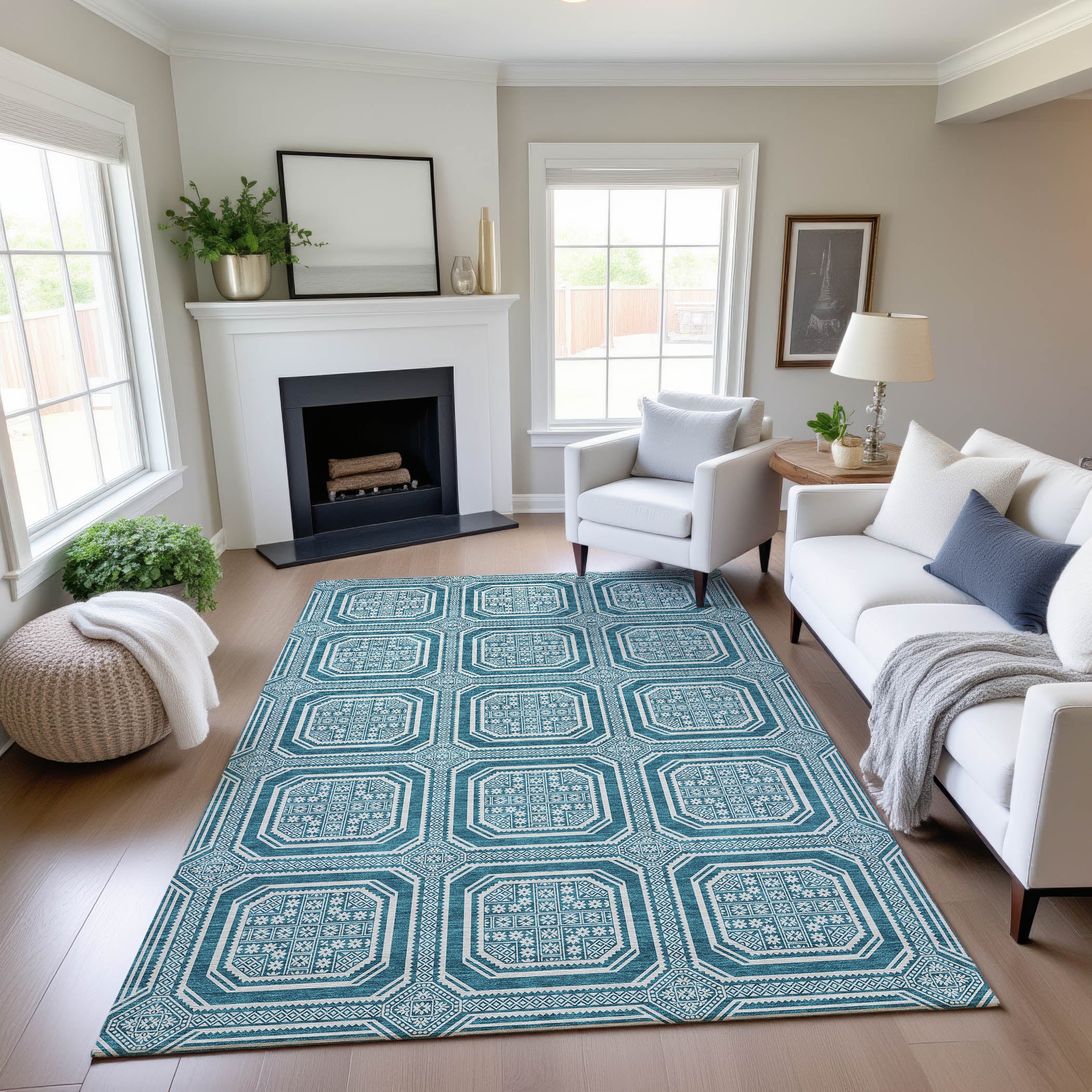 Kyoto Machine Washable Transitional Teal Rug 2'6" x 3'10" #shape_Rectangle
