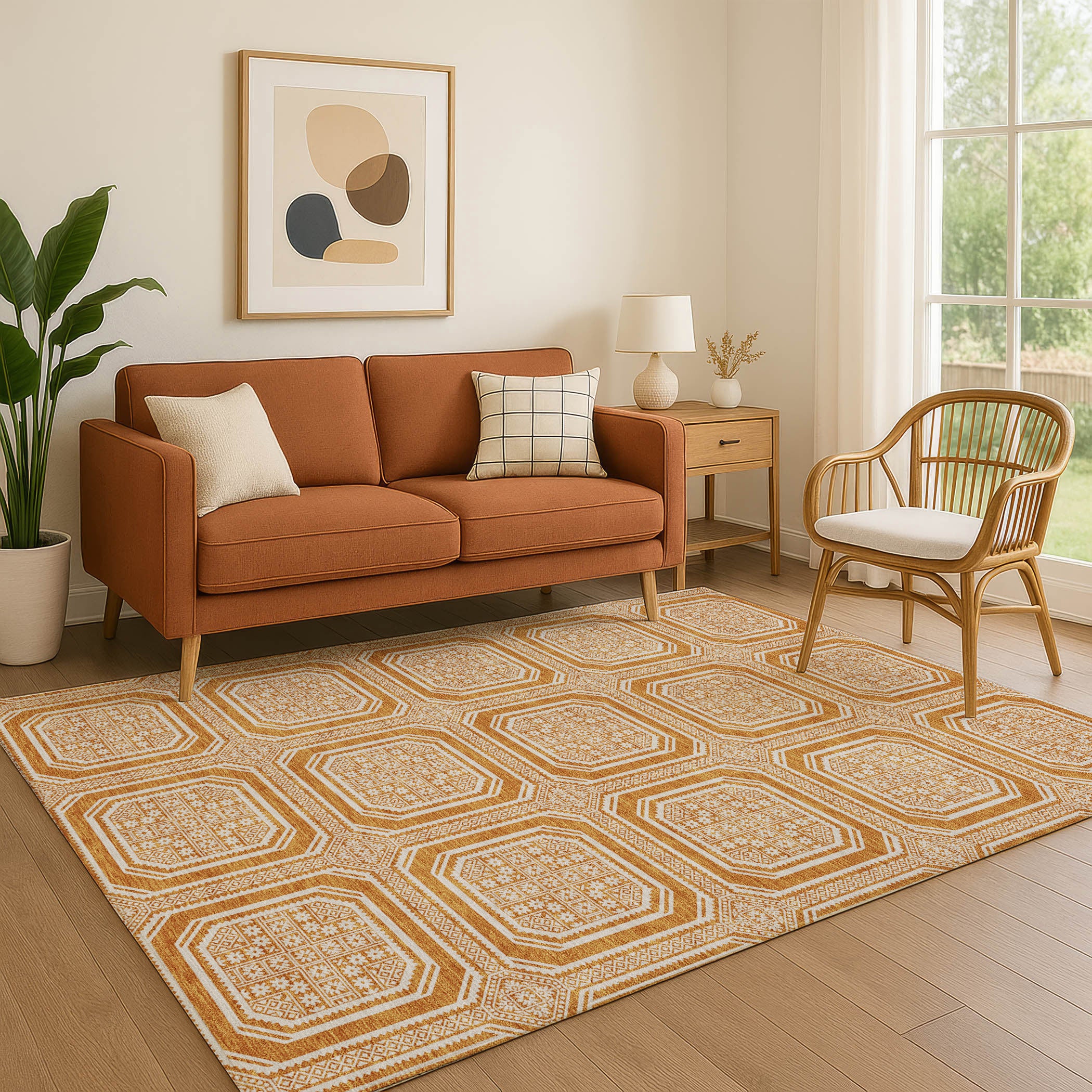 Kyoto Machine Washable Transitional Terracotta Orange Rug 2'6" x 3'10" #shape_Rectangle