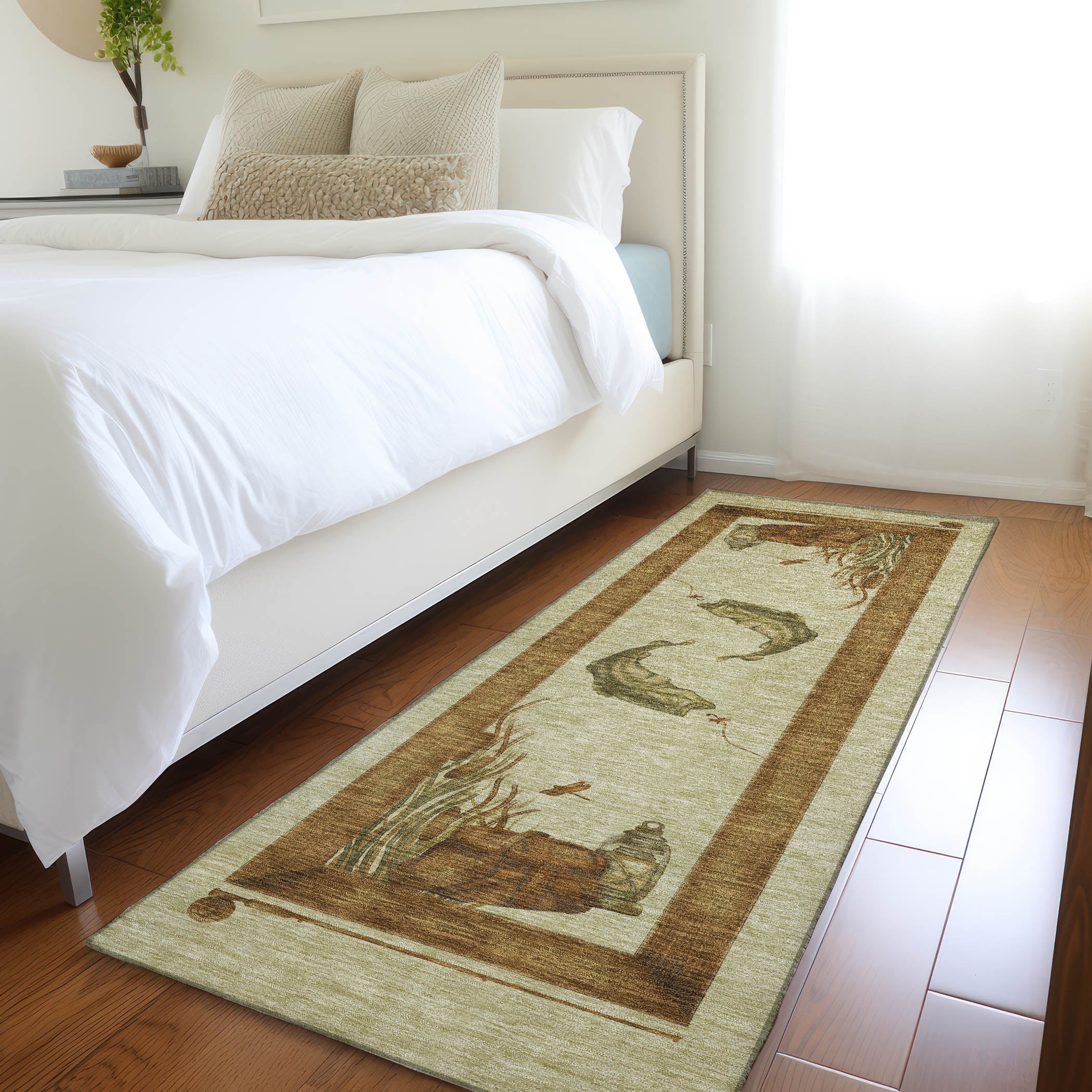 Marrakech Machine Washable Lodge Khaki Beige Rug 2'3" x 7'6" #shape_Runner