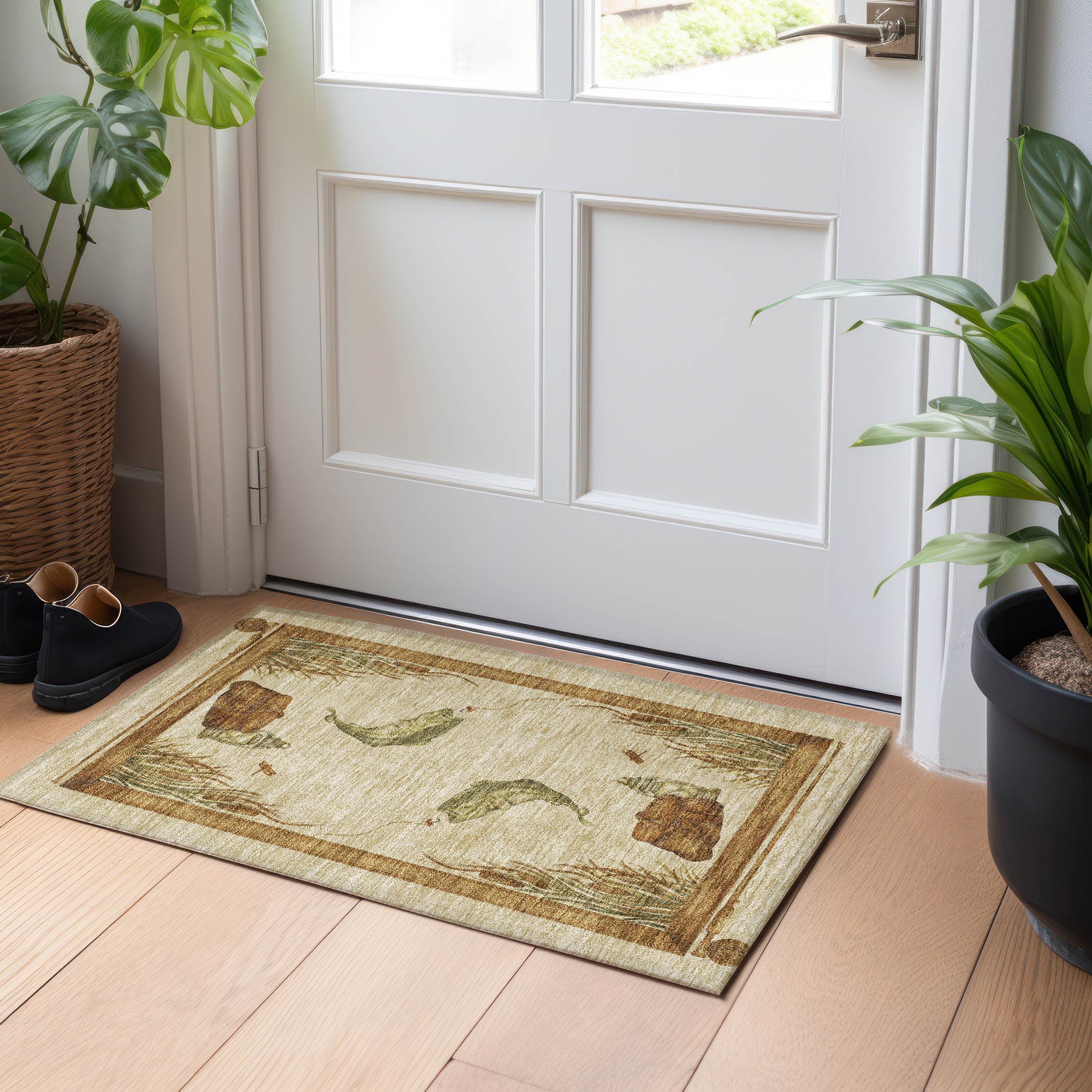 Marrakech Machine Washable Lodge Khaki Beige Rug 1'8" x 2'6" #shape_Rectangle