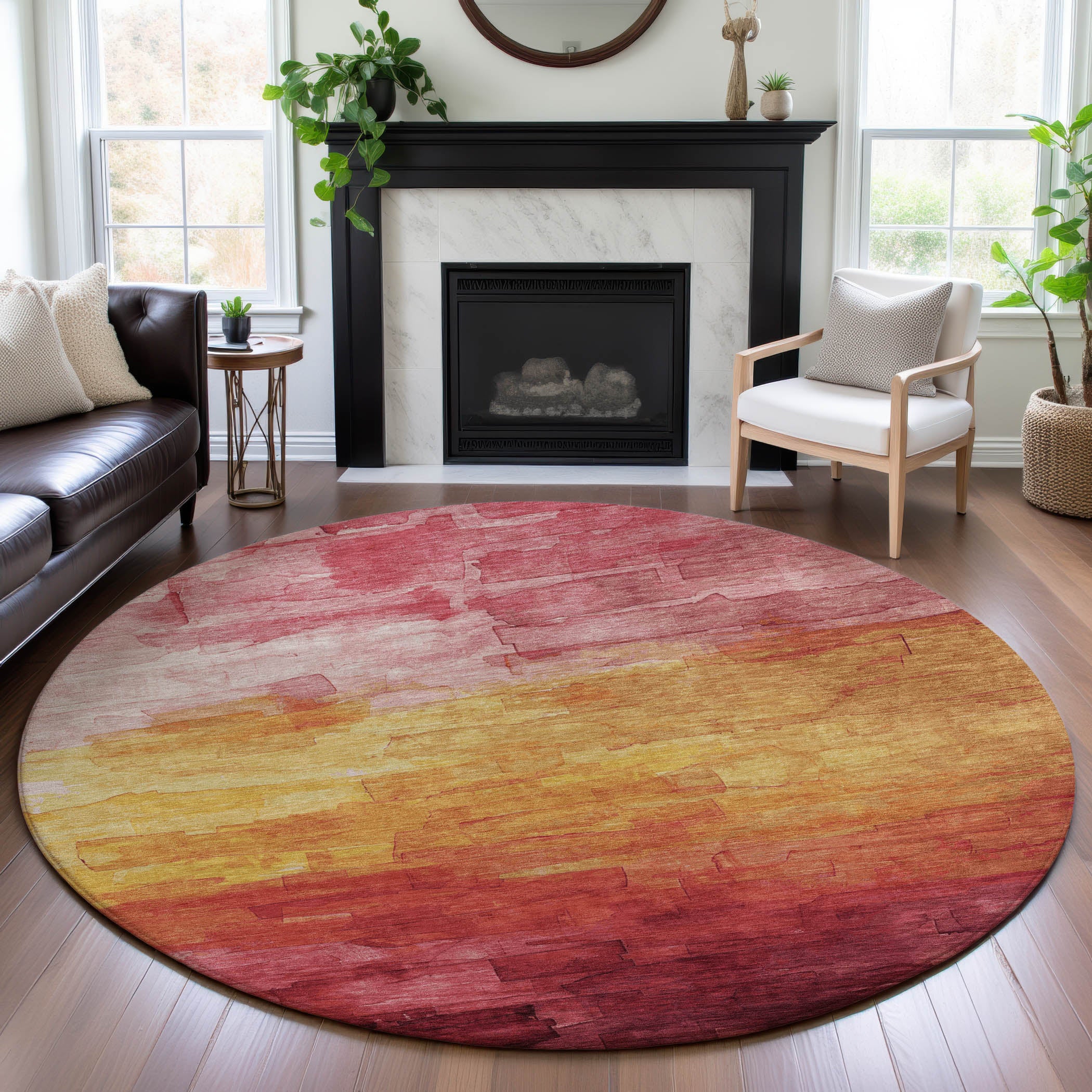Budapest Machine Washable Transitional Blush Pink Rug 8' x 8' #shape_Round