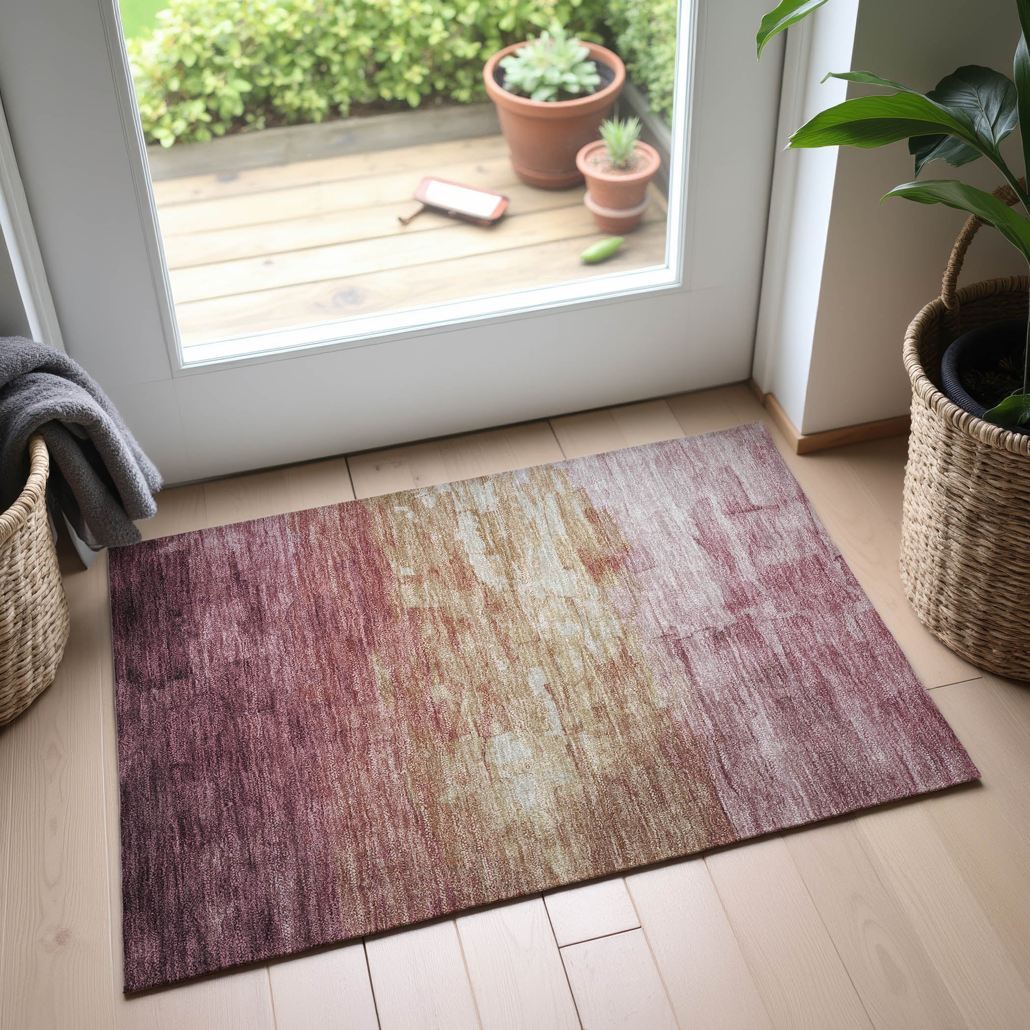 Budapest Machine Washable Transitional Mauve Pink Rug 1'8" x 2'6" #shape_Rectangle