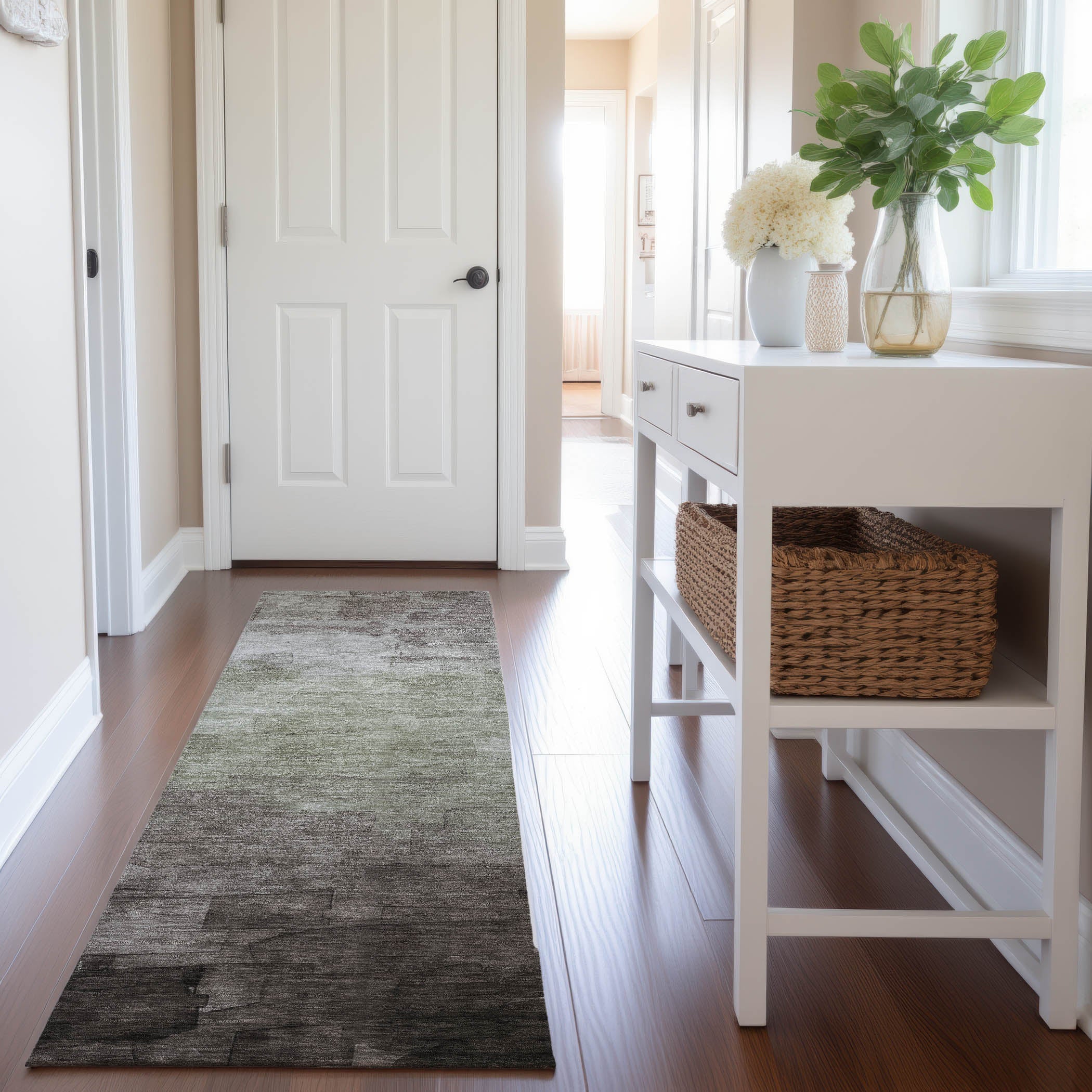 Budapest Machine Washable Transitional Taupe Brown Rug 2'3" x 7'6" #shape_Runner