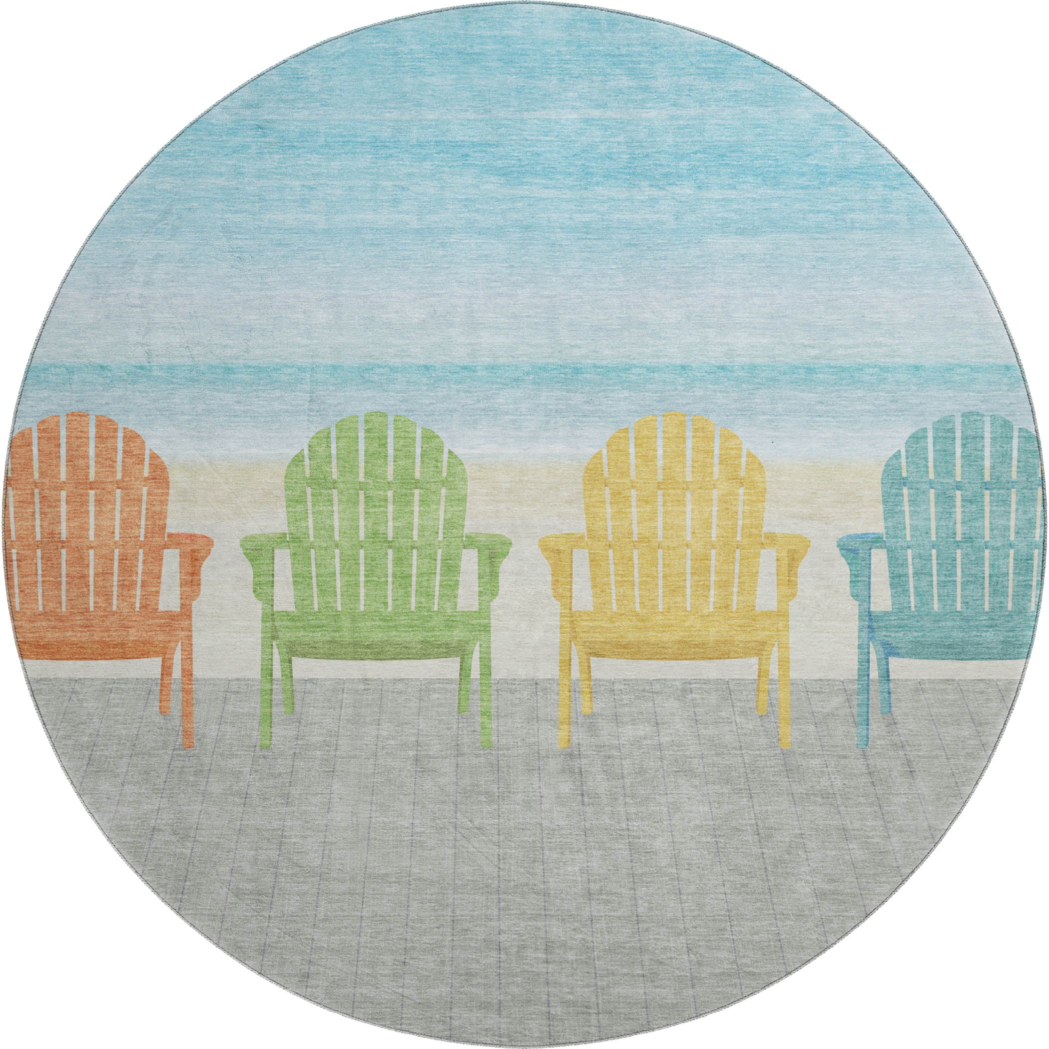 Cartagena Machine Washable Coastal Poolside Blue Rug 8' x 8' #shape_Round