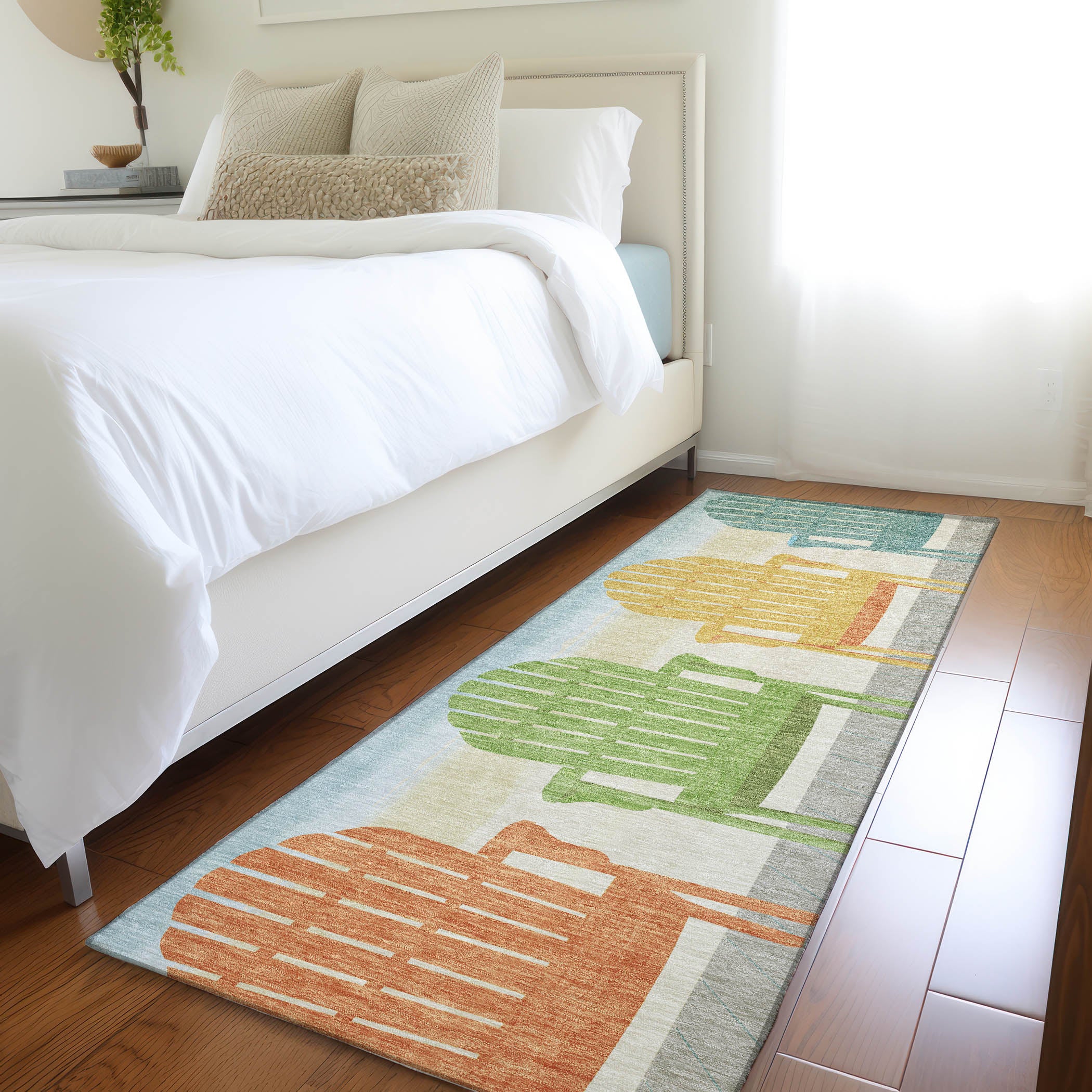 Cartagena Machine Washable Coastal Poolside Blue Rug 2'3" x 7'6" #shape_Runner
