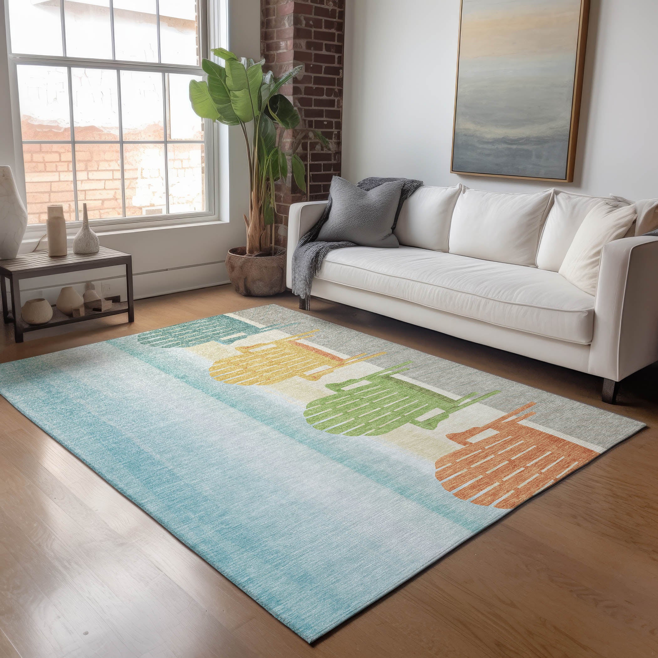 Cartagena Machine Washable Coastal Poolside Blue Rug 2'6" x 3'10" #shape_Rectangle