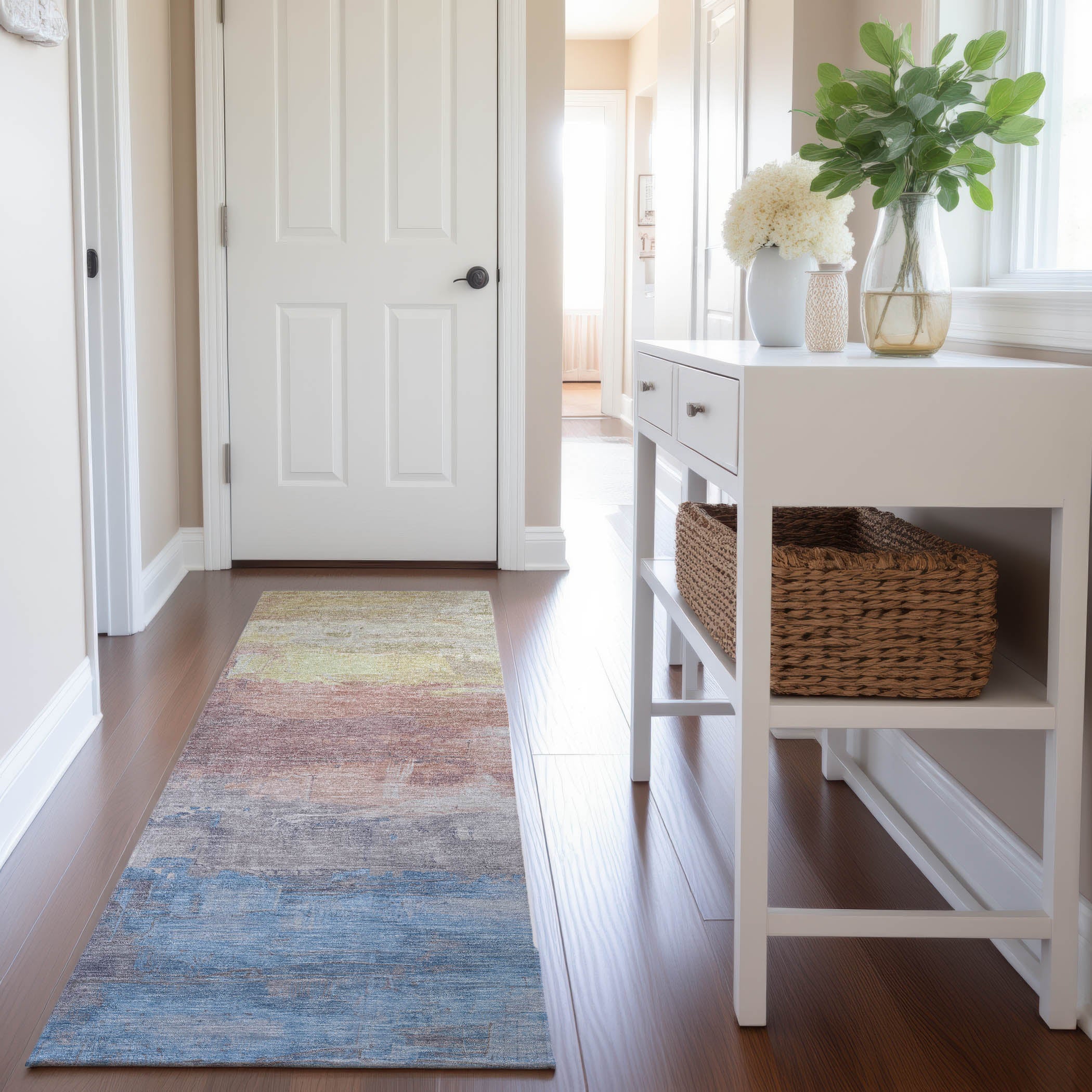 Valletta Machine Washable Transitional Beige Brown Rug 2'3" x 7'6" #shape_Runner