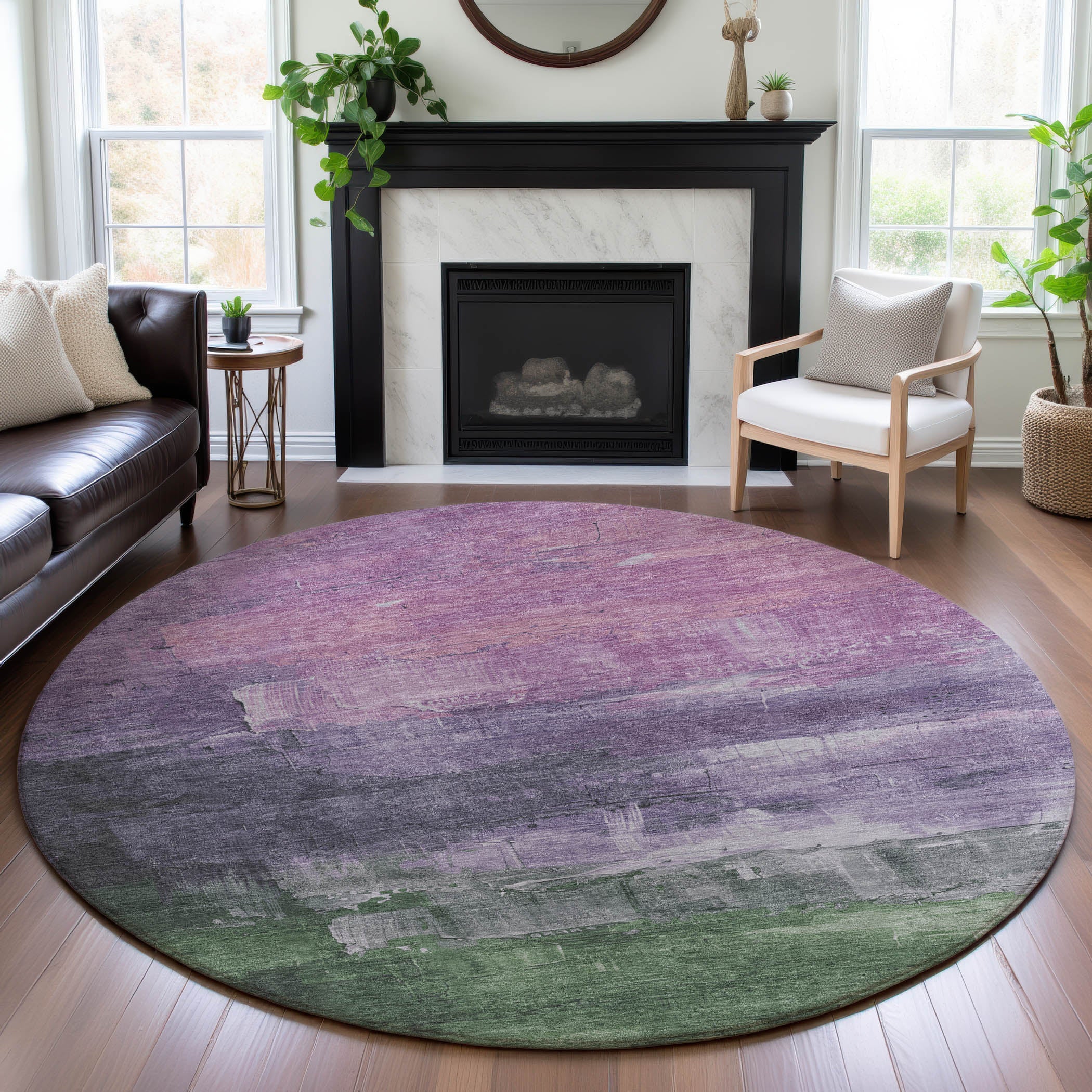 Valletta Machine Washable Transitional Lavender Purple Rug 8' x 8' #shape_Round
