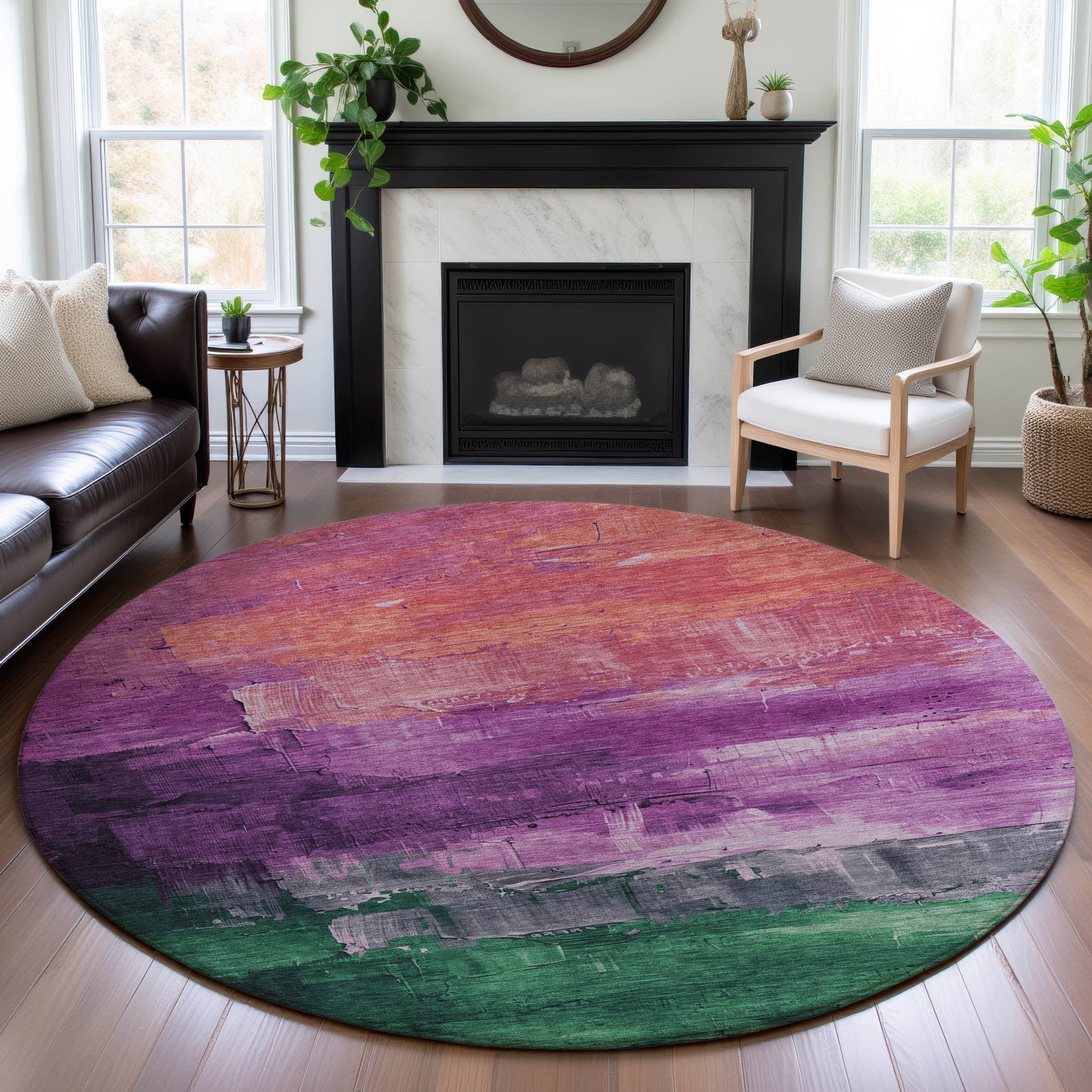 Valletta Machine Washable Transitional Purple Rug 8' x 8' #shape_Round