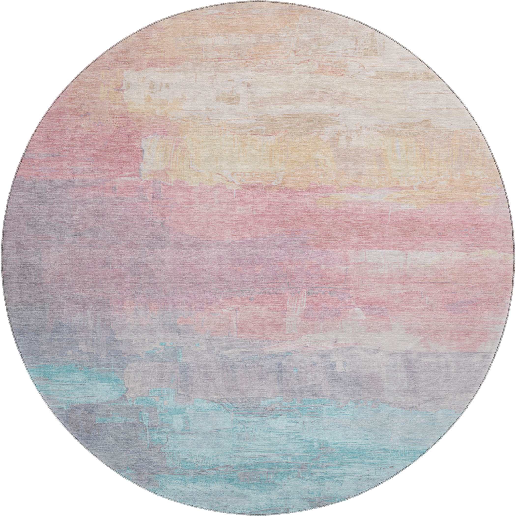 Valletta Machine Washable Transitional Salmon Orange Rug 8' x 8' #shape_Round