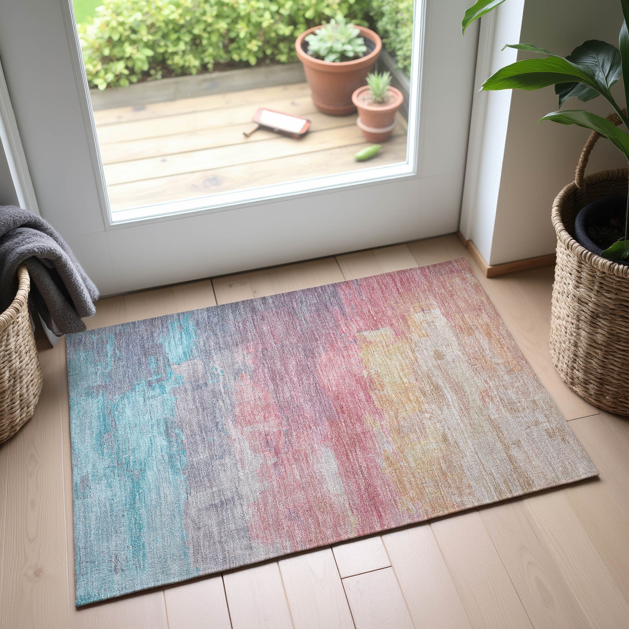 Valletta Machine Washable Transitional Salmon Orange Rug 1'8" x 2'6" #shape_Rectangle