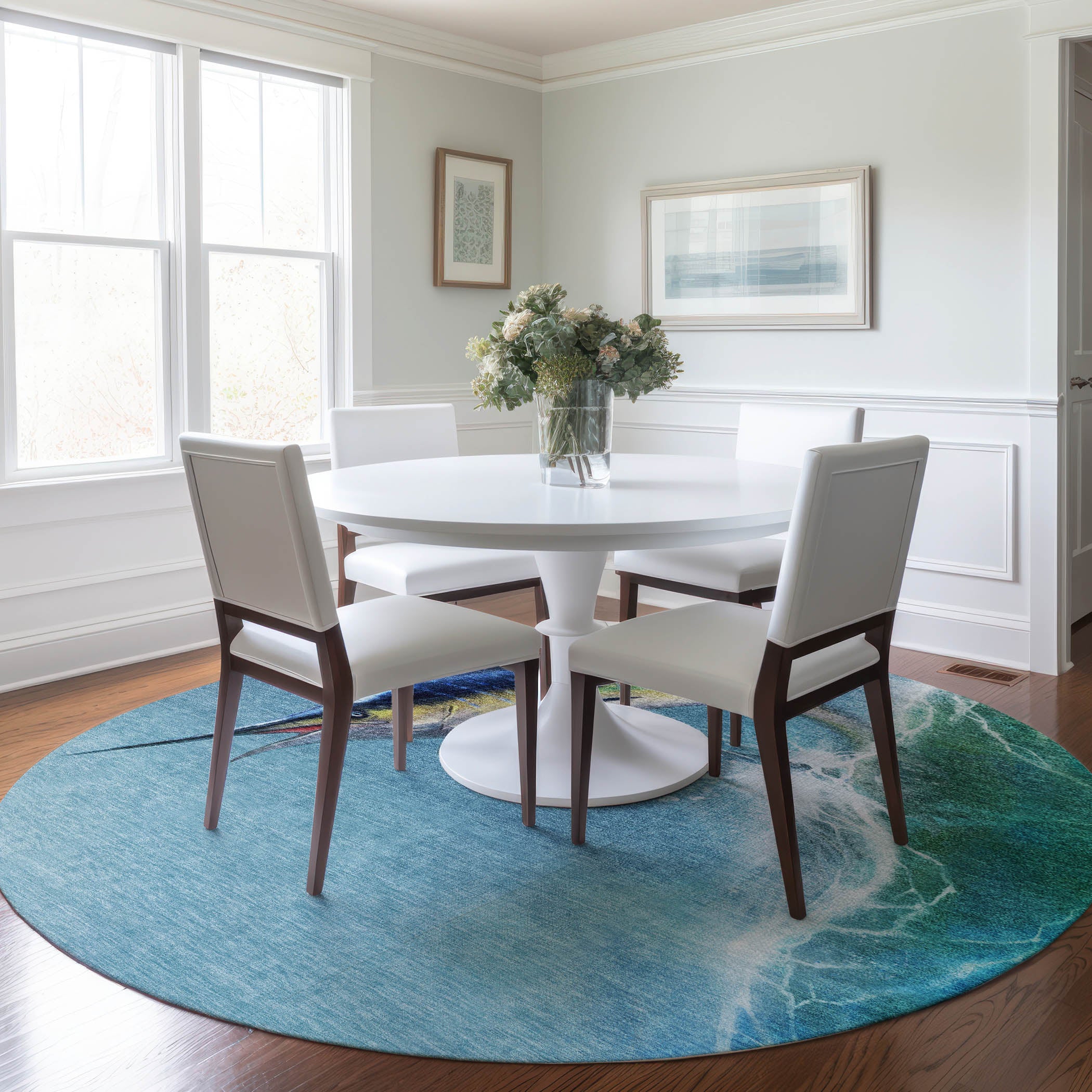 Hoi An Machine Washable Coastal Bermuda Blue Rug 8' x 8' #shape_Round