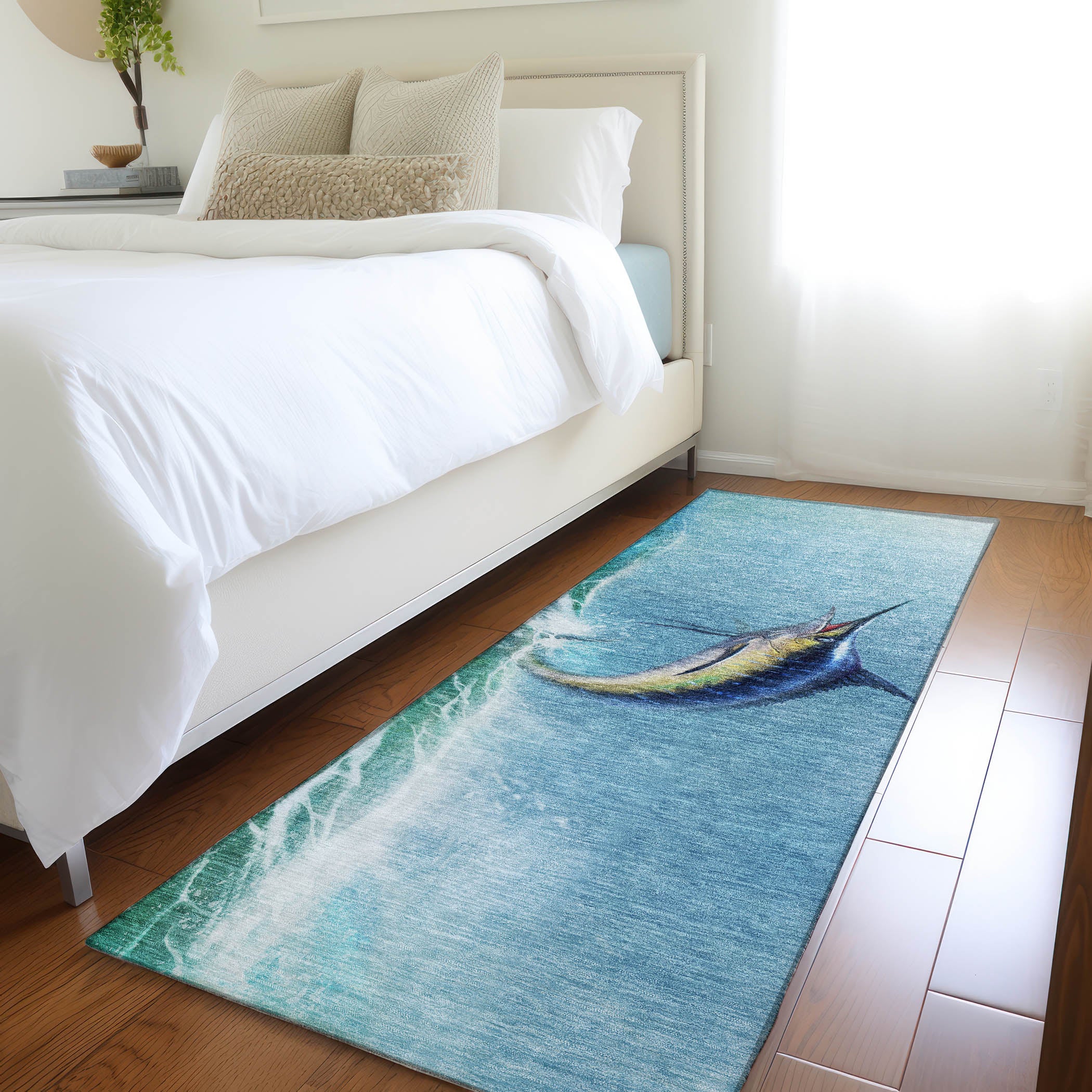 Hoi An Machine Washable Coastal Bermuda Blue Rug 2'3" x 7'6" #shape_Runner