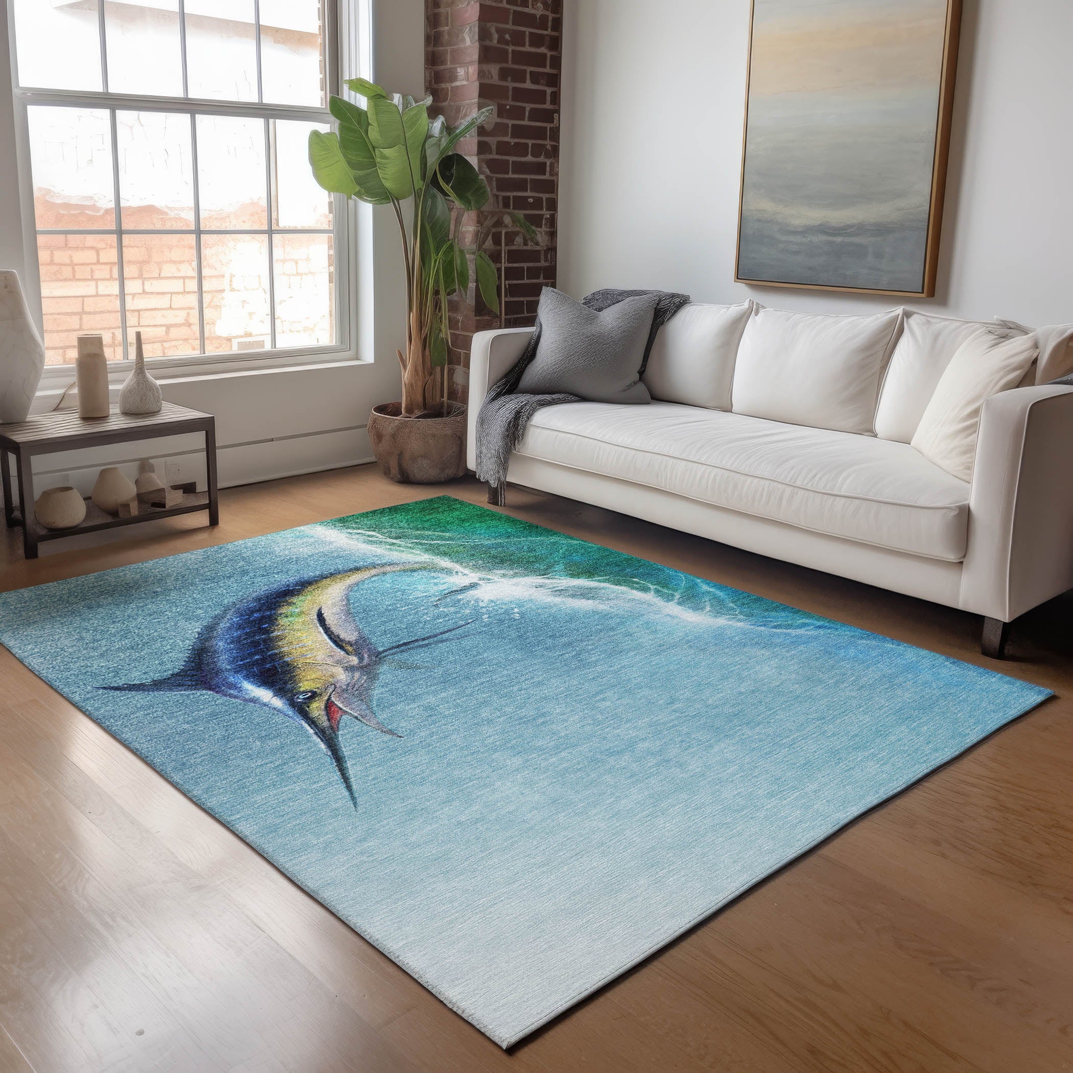 Hoi An Machine Washable Coastal Bermuda Blue Rug 2'6" x 3'10" #shape_Rectangle