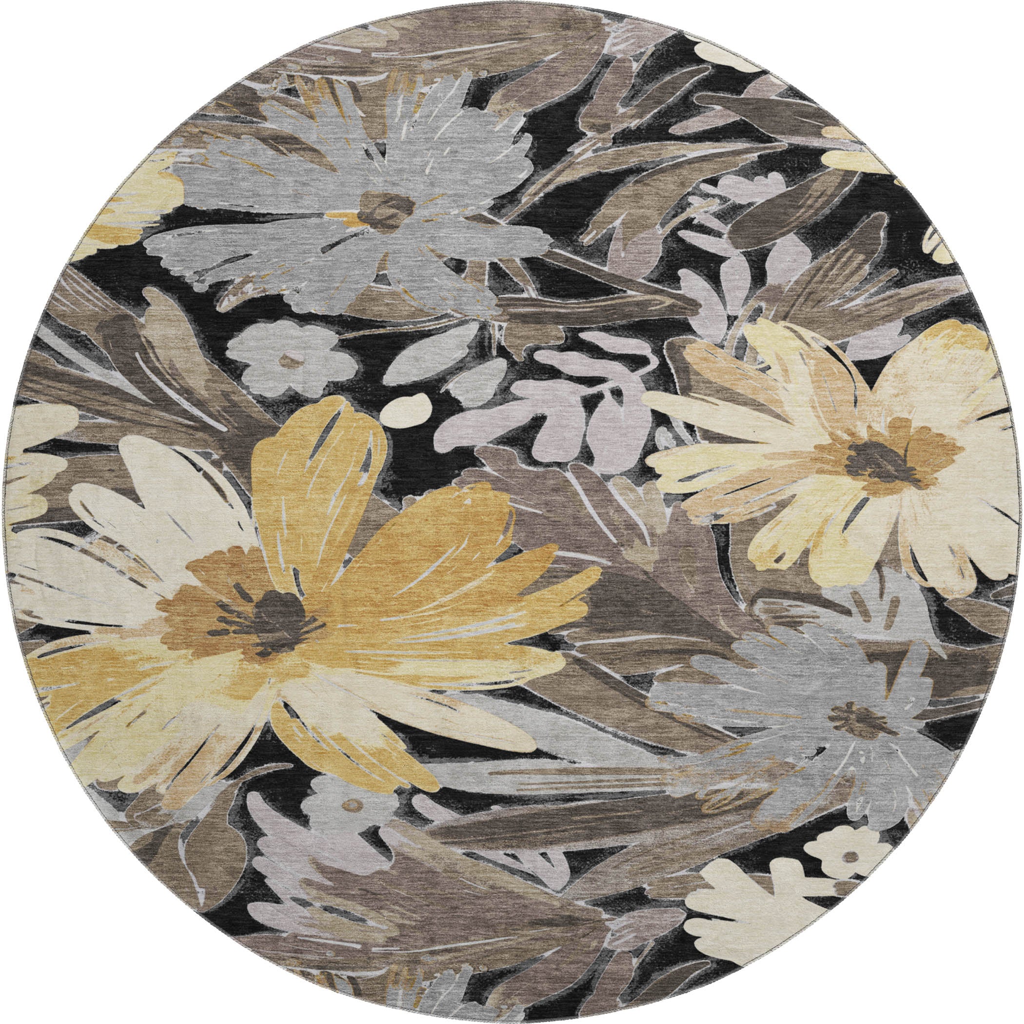 Seoul Machine Washable Transitional Black Rug 8' x 8' #shape_Round