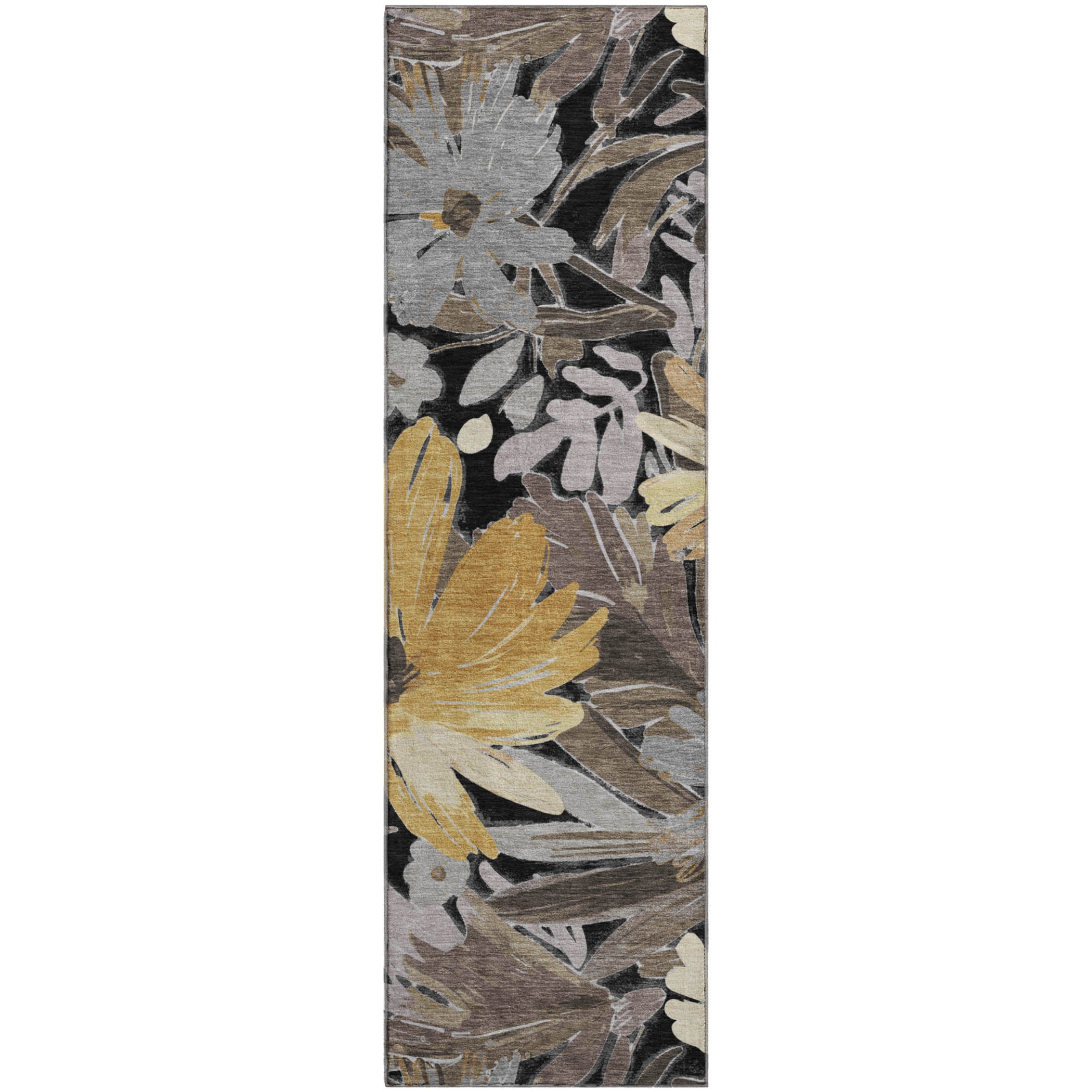 Seoul Machine Washable Transitional Black Rug 2'3" x 7'6" #shape_Runner