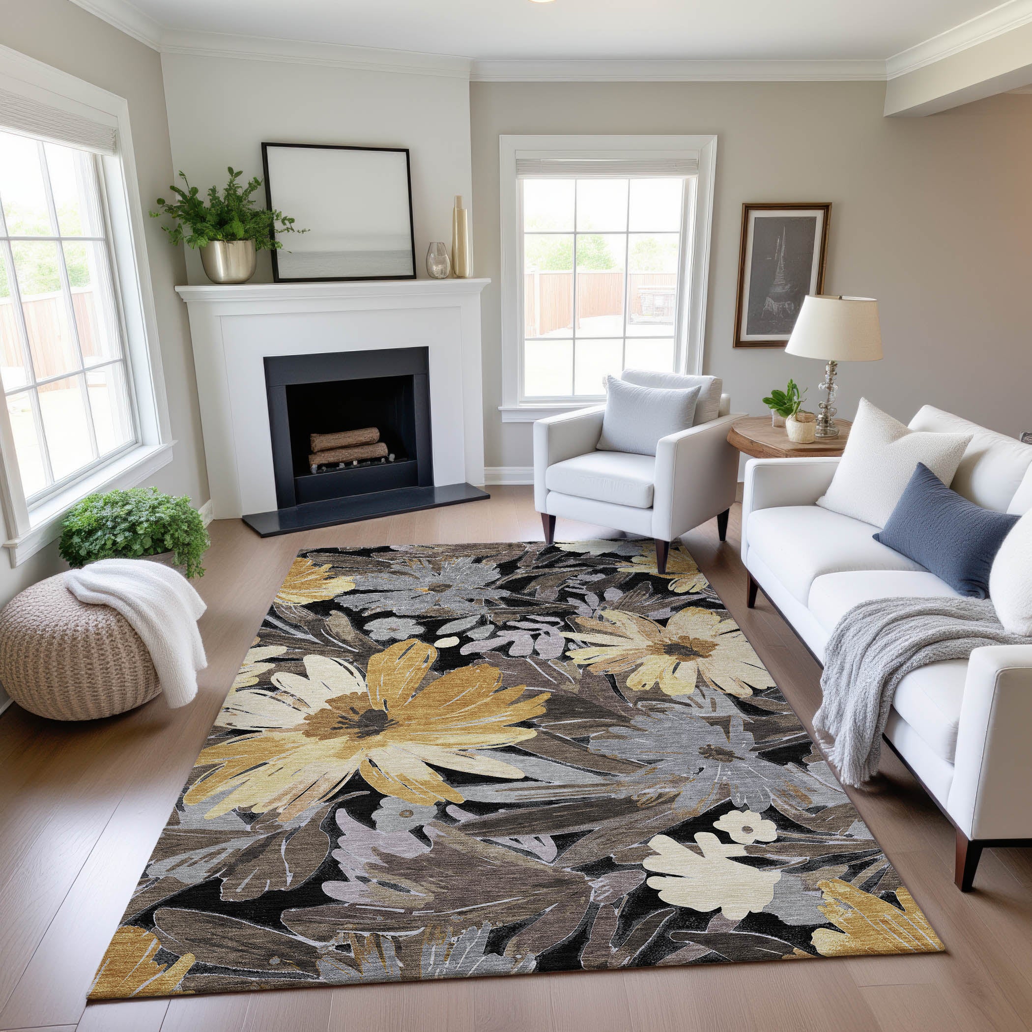 Seoul Machine Washable Transitional Black Rug 2'6" x 3'10" #shape_Rectangle