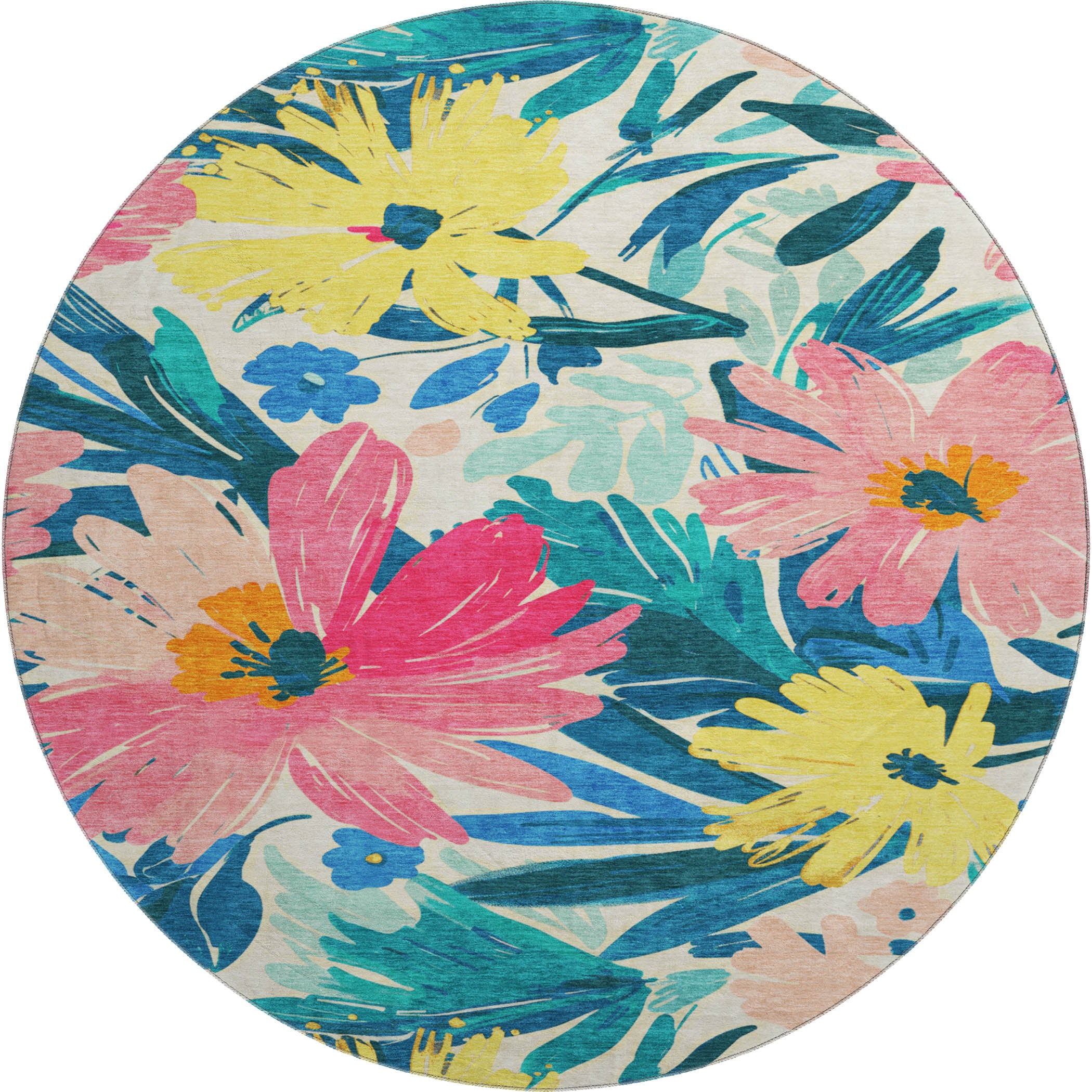 Seoul Machine Washable Transitional Blush Pink Rug 8' x 8' #shape_Round