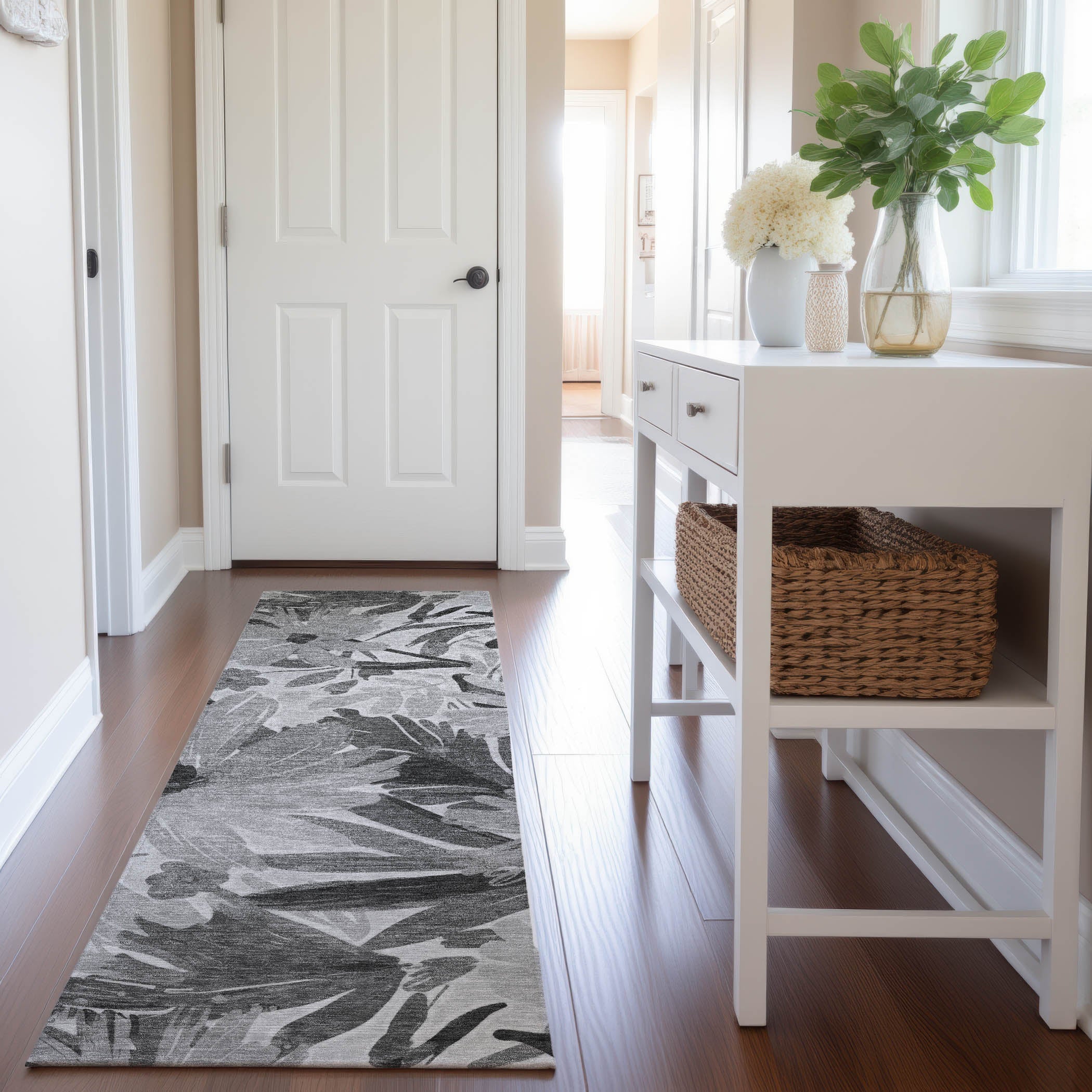 Seoul Machine Washable Transitional Gray Rug 2'3" x 7'6" #shape_Runner