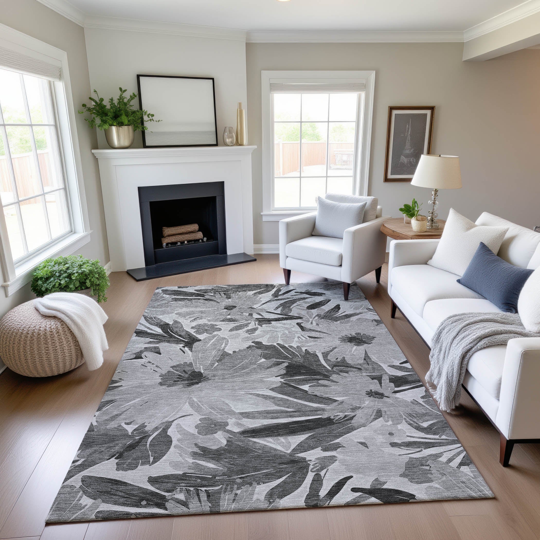 Seoul Machine Washable Transitional Gray Rug 2'6" x 3'10" #shape_Rectangle