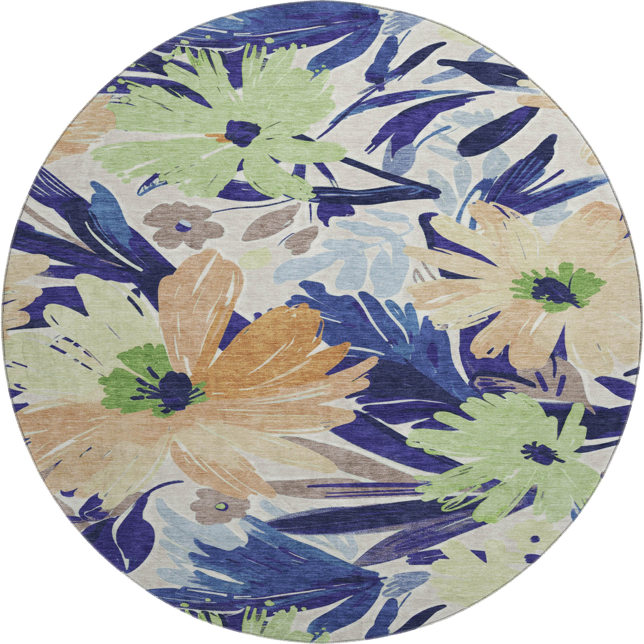 Seoul Machine Washable Transitional Navy Blue Rug 8' x 8' #shape_Round
