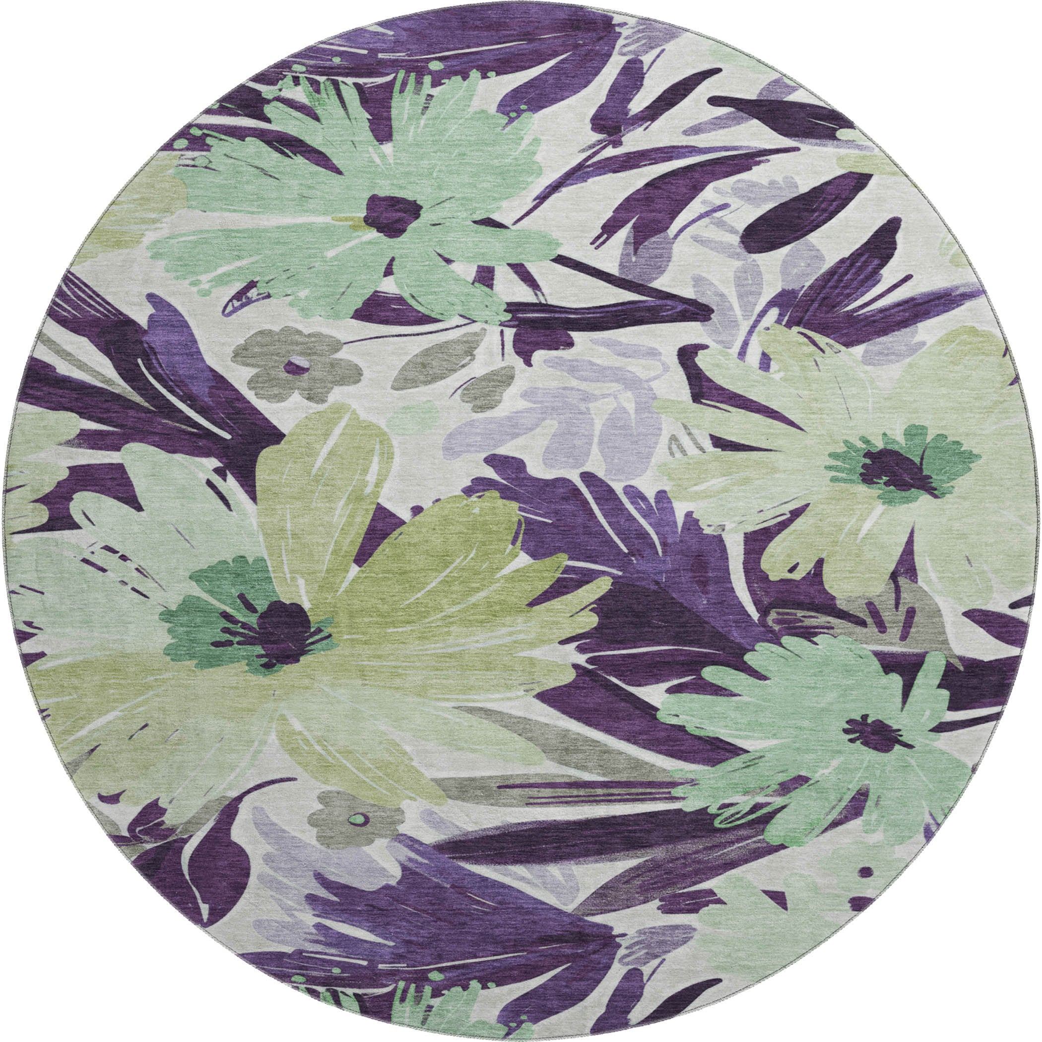 Seoul Machine Washable Transitional Purple Rug 8' x 8' #shape_Round