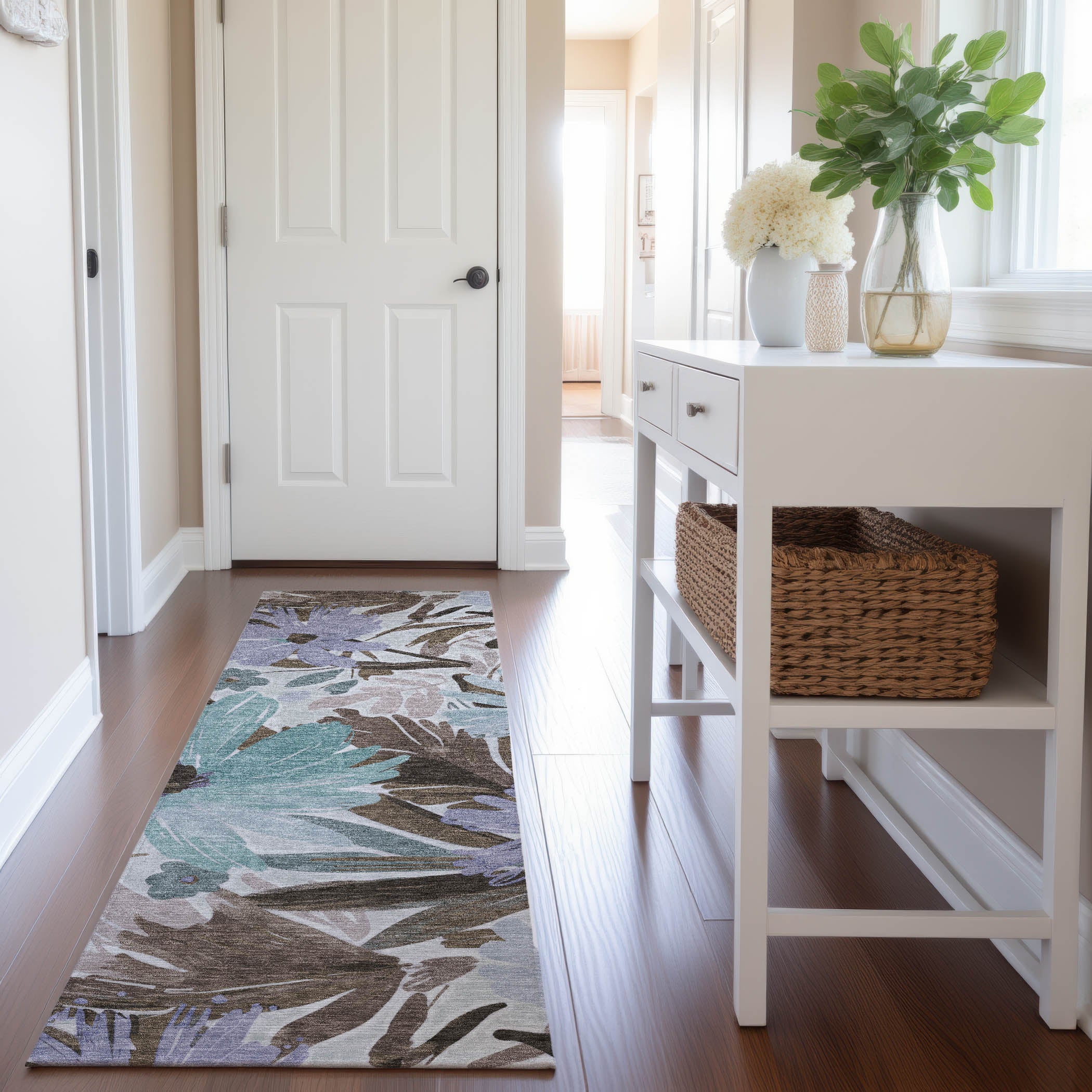 Seoul Machine Washable Transitional Taupe Brown Rug 2'3" x 7'6" #shape_Runner