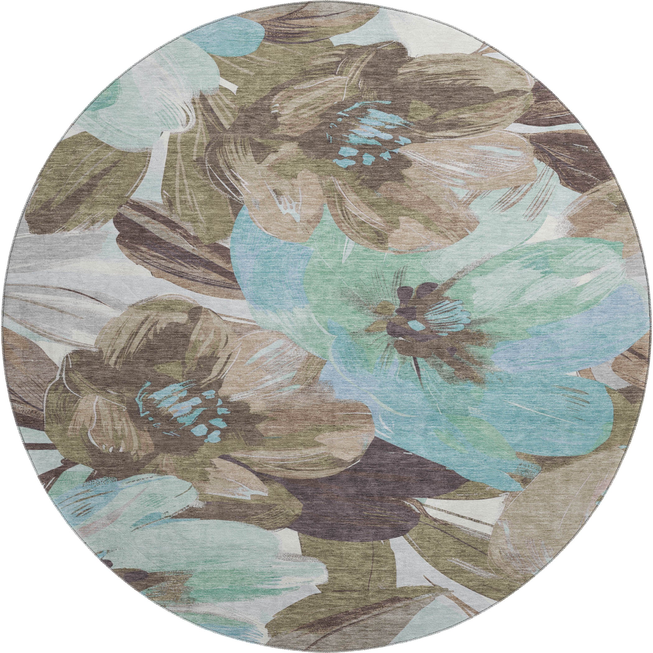 Oslo Machine Washable Transitional Khaki Brown Rug 8' x 8' #shape_Round