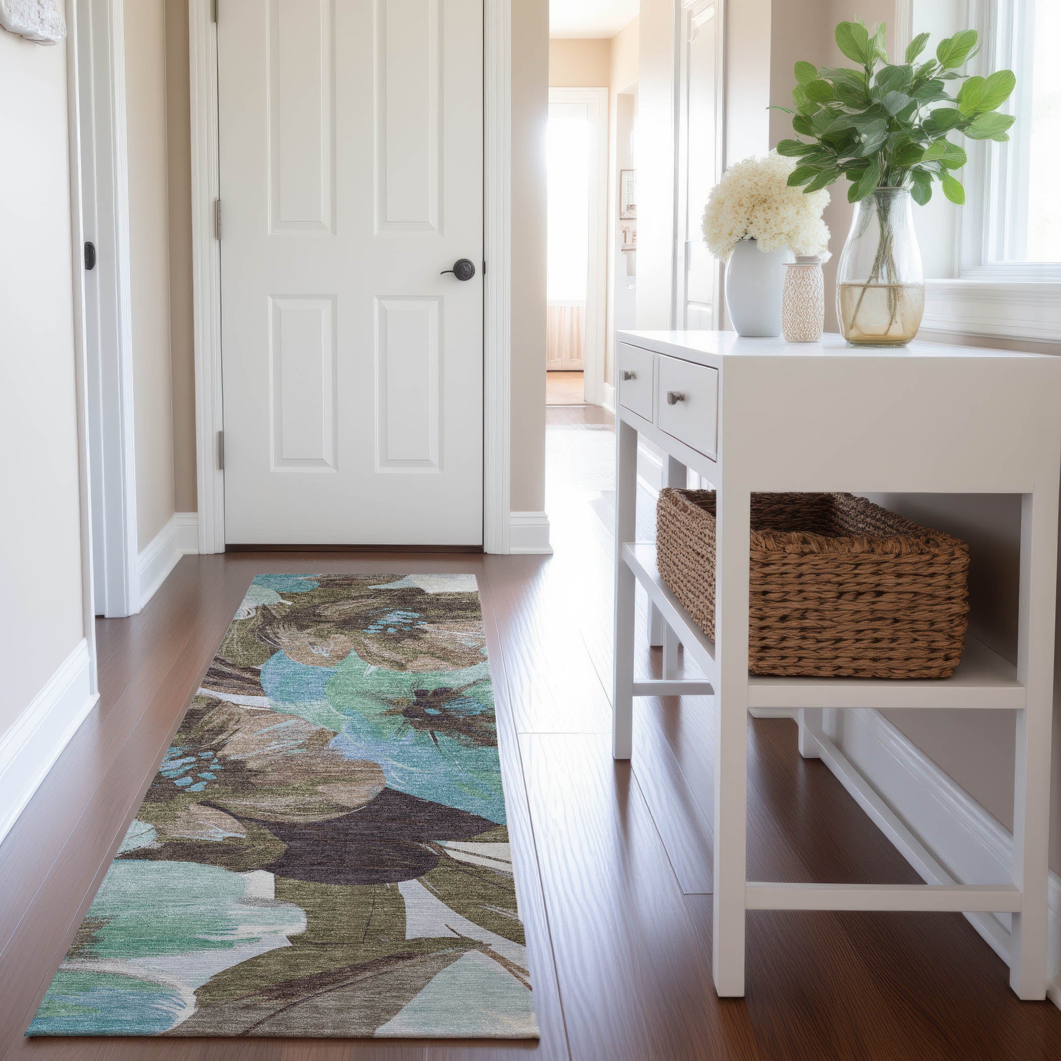 Oslo Machine Washable Transitional Khaki Brown Rug 2'3" x 7'6" #shape_Runner