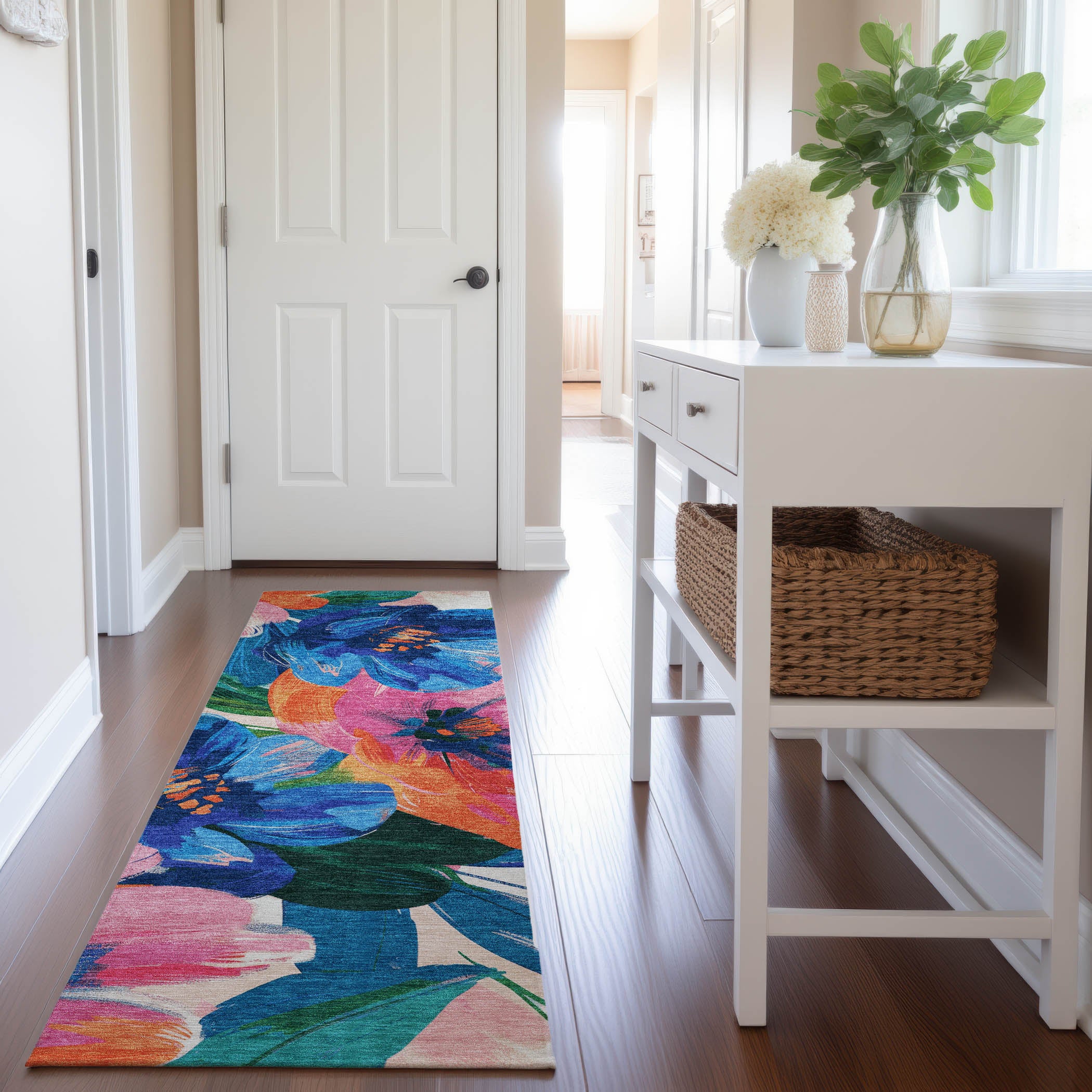 Oslo Machine Washable Transitional Navy Blue Rug 2'3" x 7'6" #shape_Runner