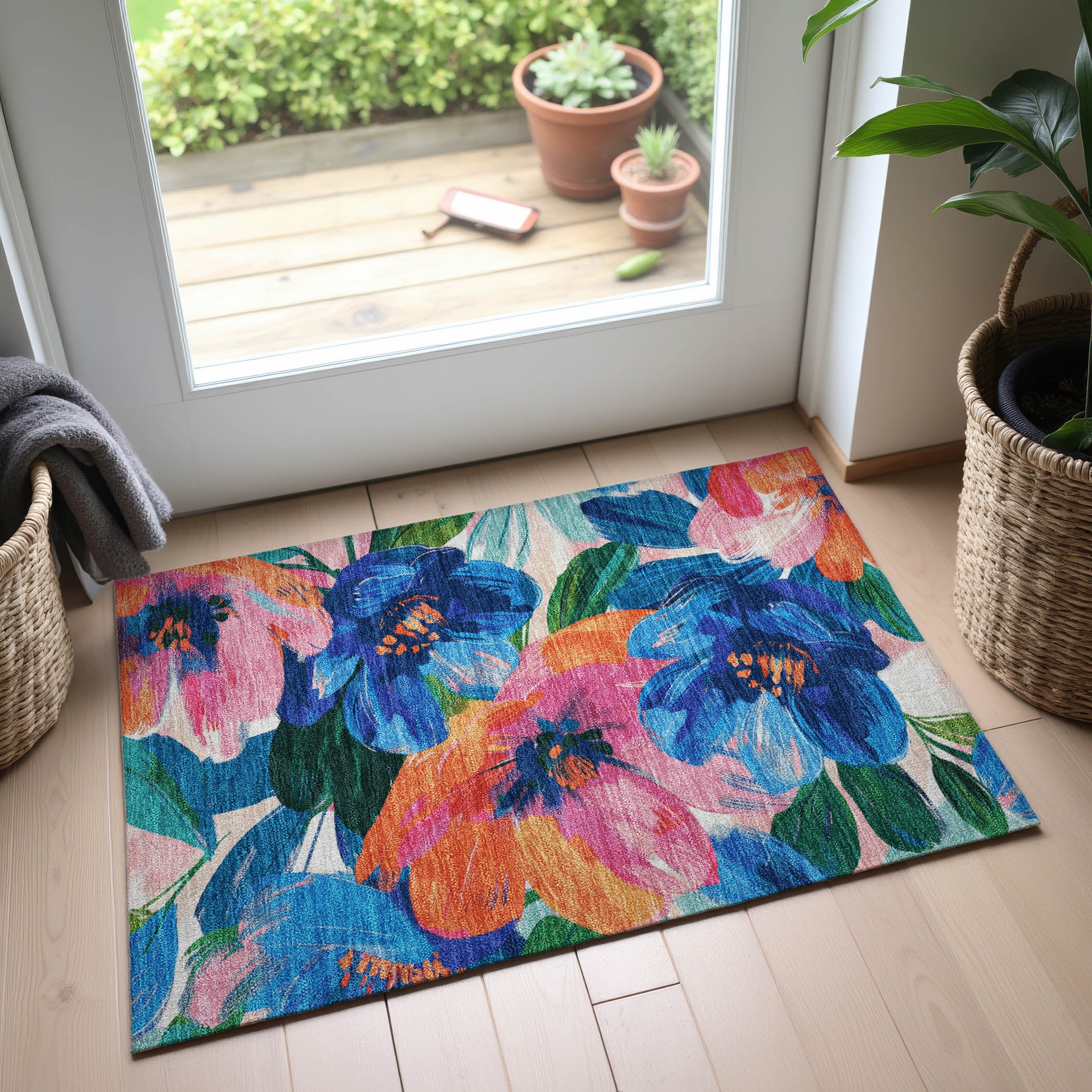 Oslo Machine Washable Transitional Navy Blue Rug 1'8" x 2'6" #shape_Rectangle