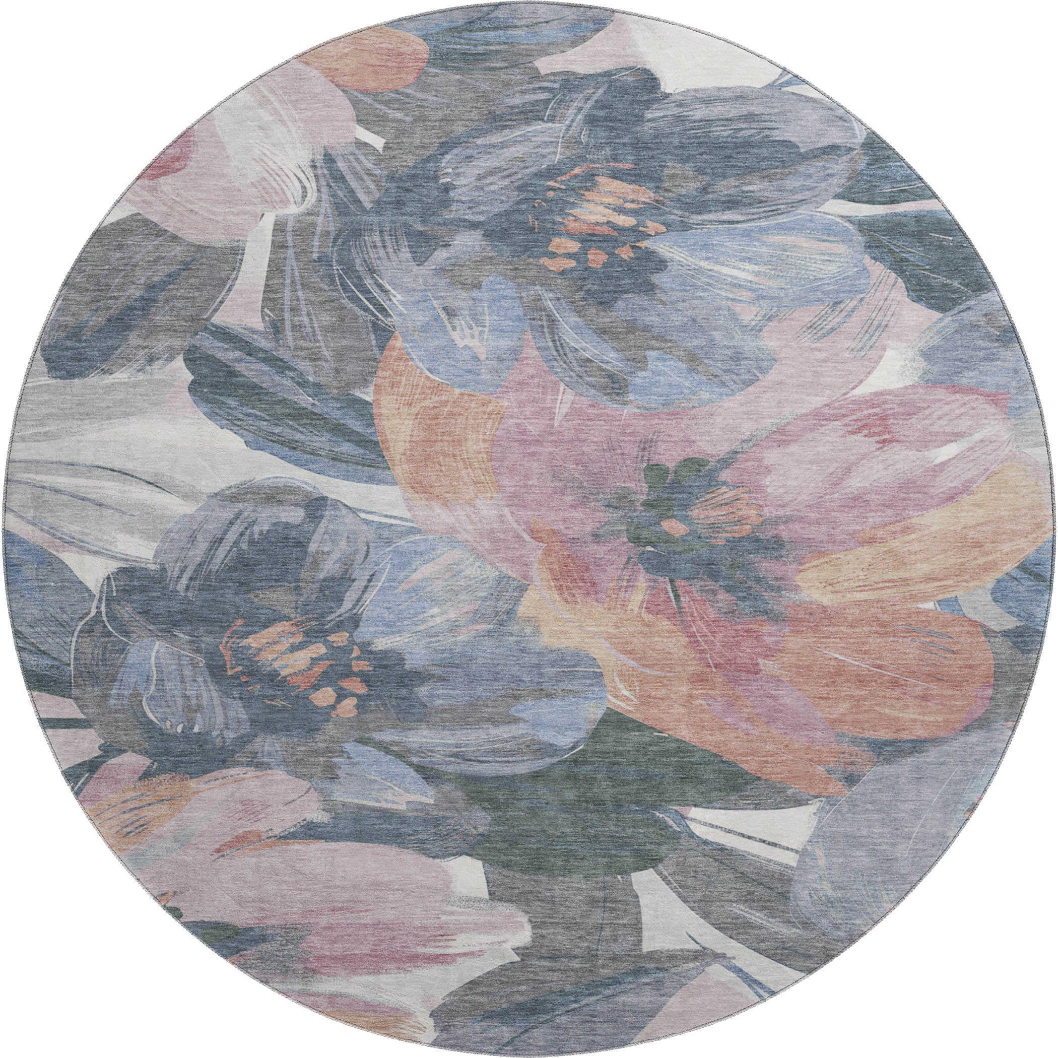 Oslo Machine Washable Transitional Pewter Gray Rug 8' x 8' #shape_Round