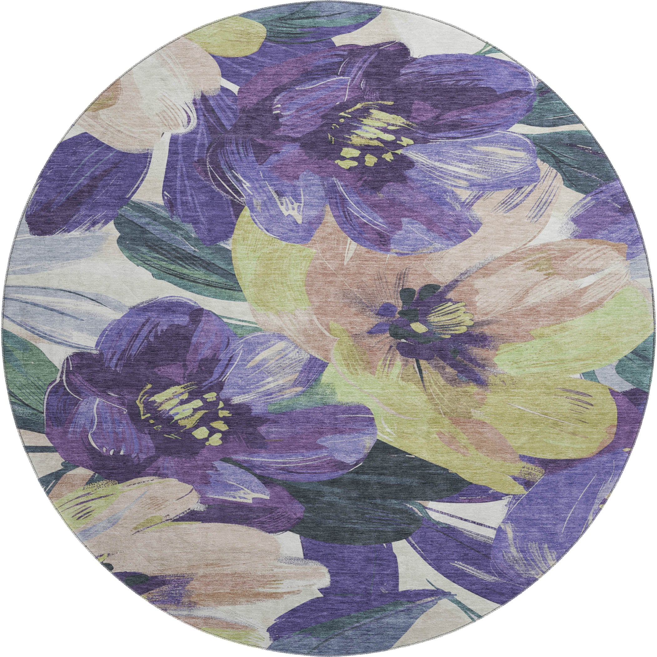 Oslo Machine Washable Transitional Purple Rug 8' x 8' #shape_Round