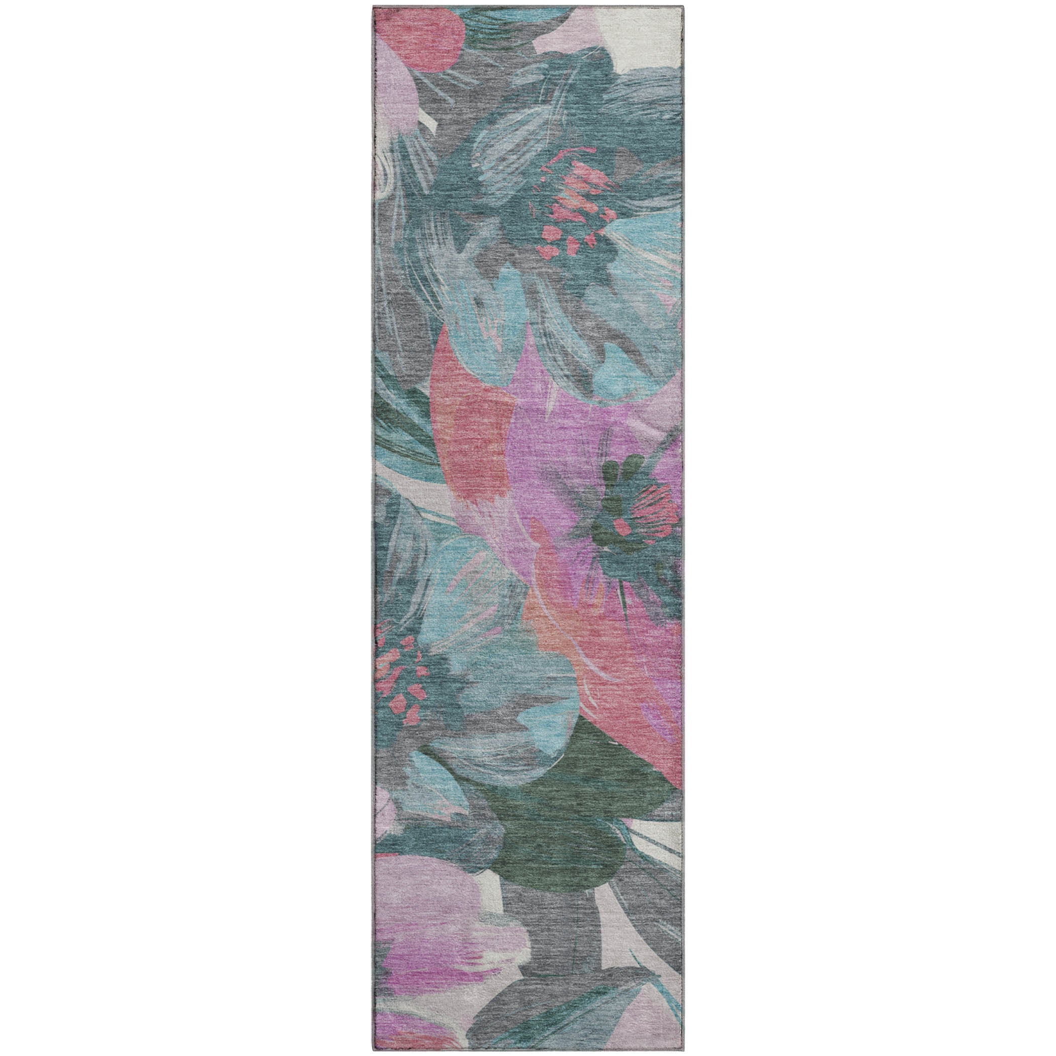Oslo Machine Washable Transitional Teal Rug 2'3" x 7'6" #shape_Runner