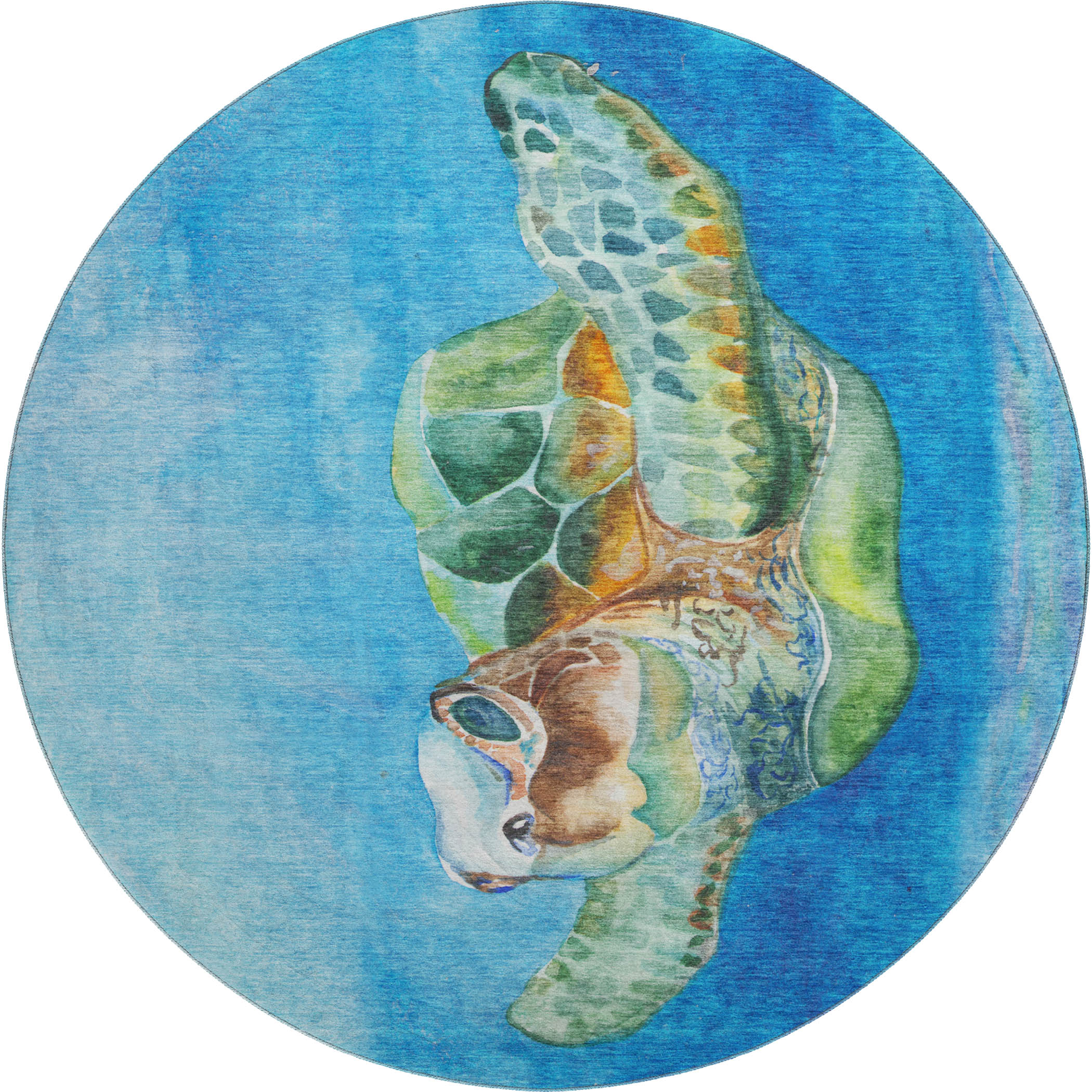 Tbilisi Machine Washable Coastal Ocean Blue Rug 8' x 8' #shape_Round