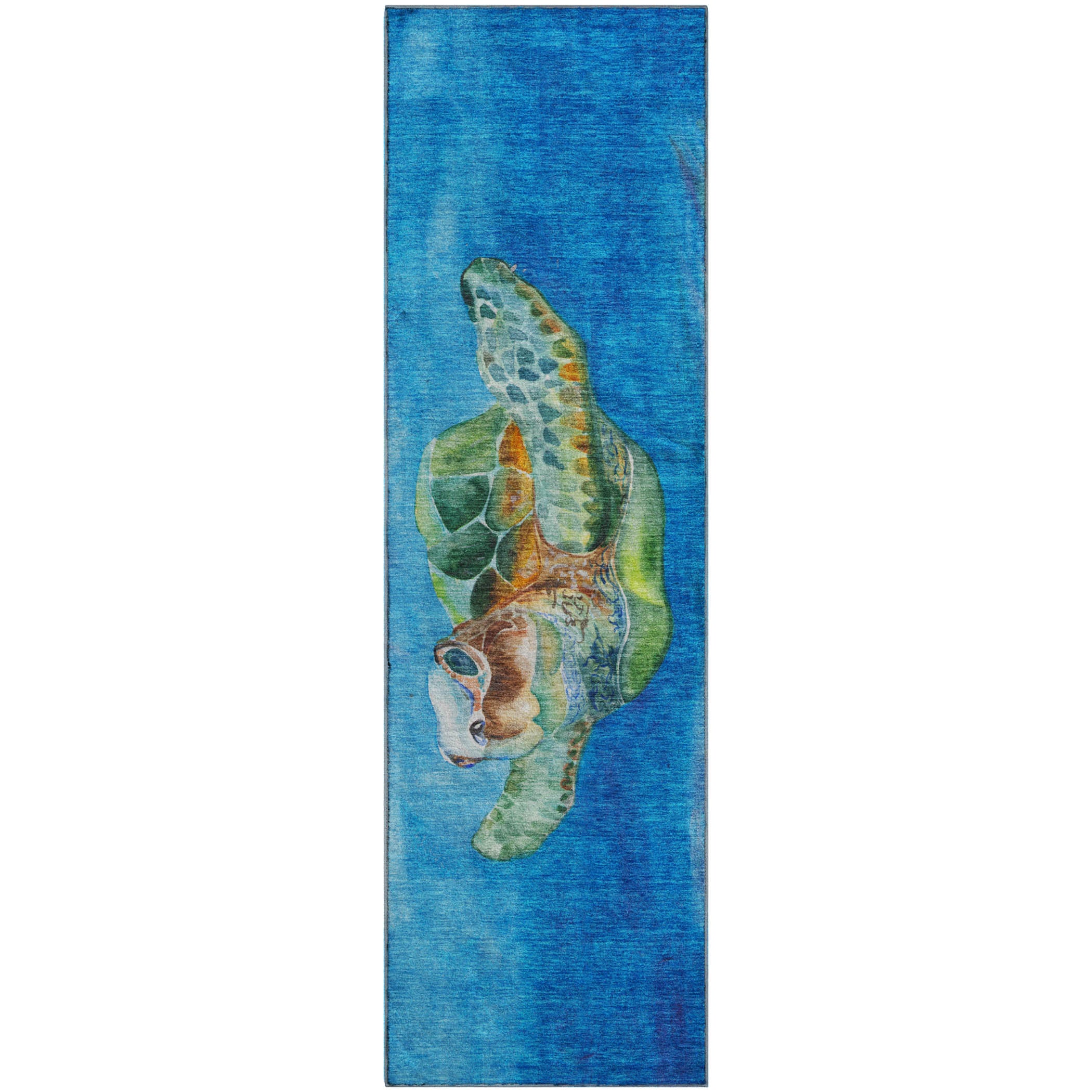 Tbilisi Machine Washable Coastal Ocean Blue Rug 2'3" x 7'6" #shape_Runner