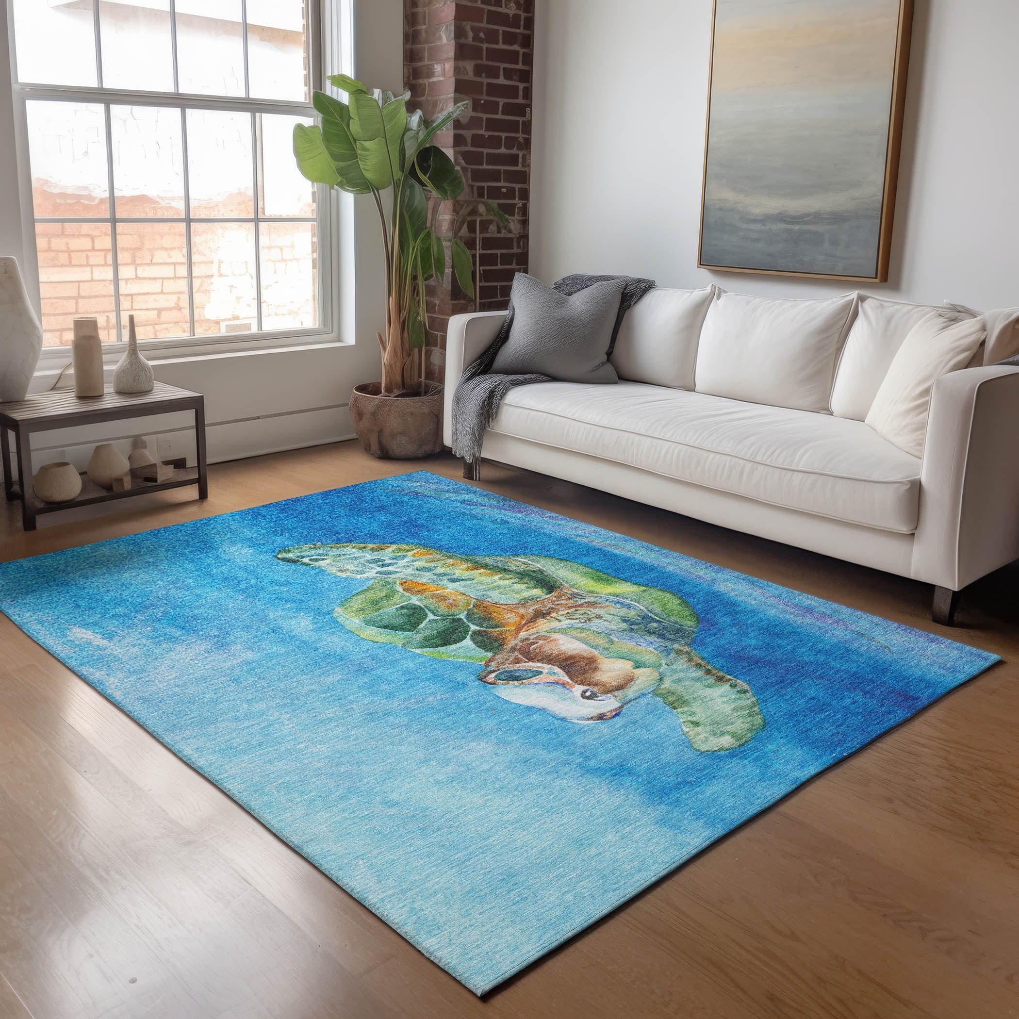 Tbilisi Machine Washable Coastal Ocean Blue Rug 2'6" x 3'10" #shape_Rectangle