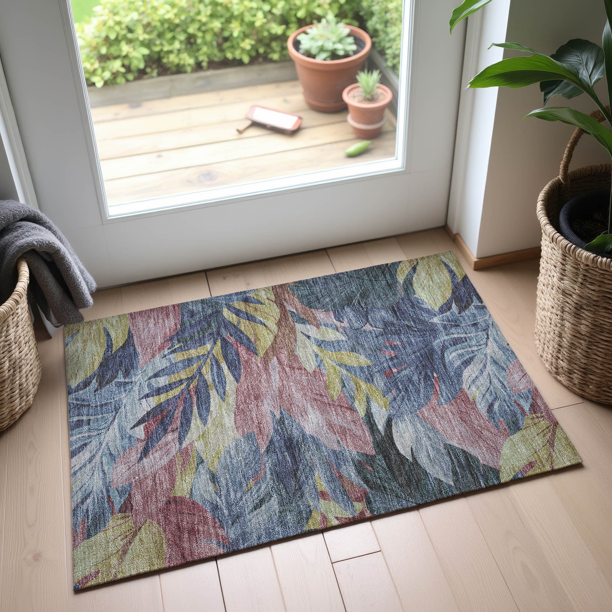 Istanbul Machine Washable Transitional Denim Blue Rug 1'8" x 2'6" #shape_Rectangle