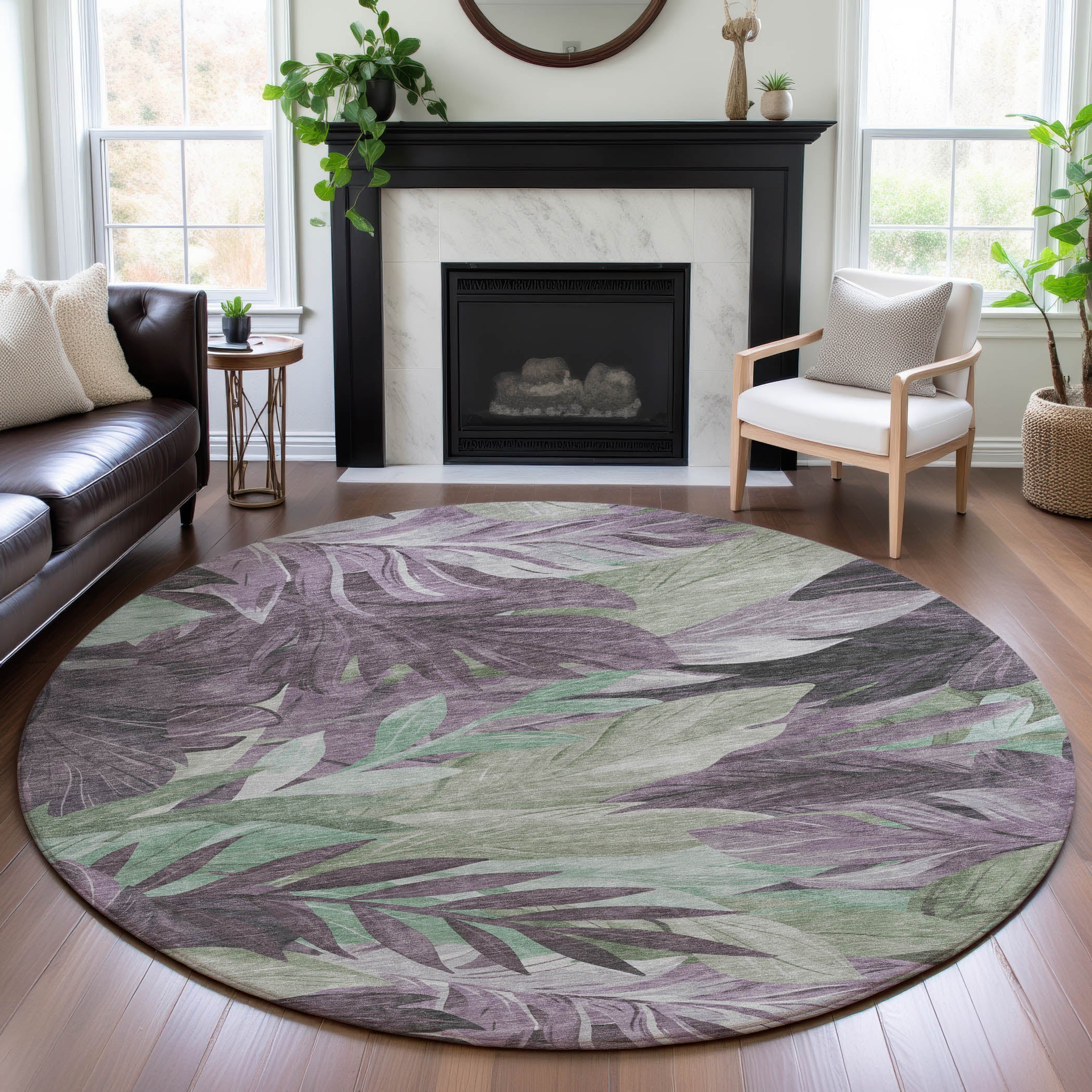 Istanbul Machine Washable Transitional Lavender Purple Rug 8' x 8' #shape_Round