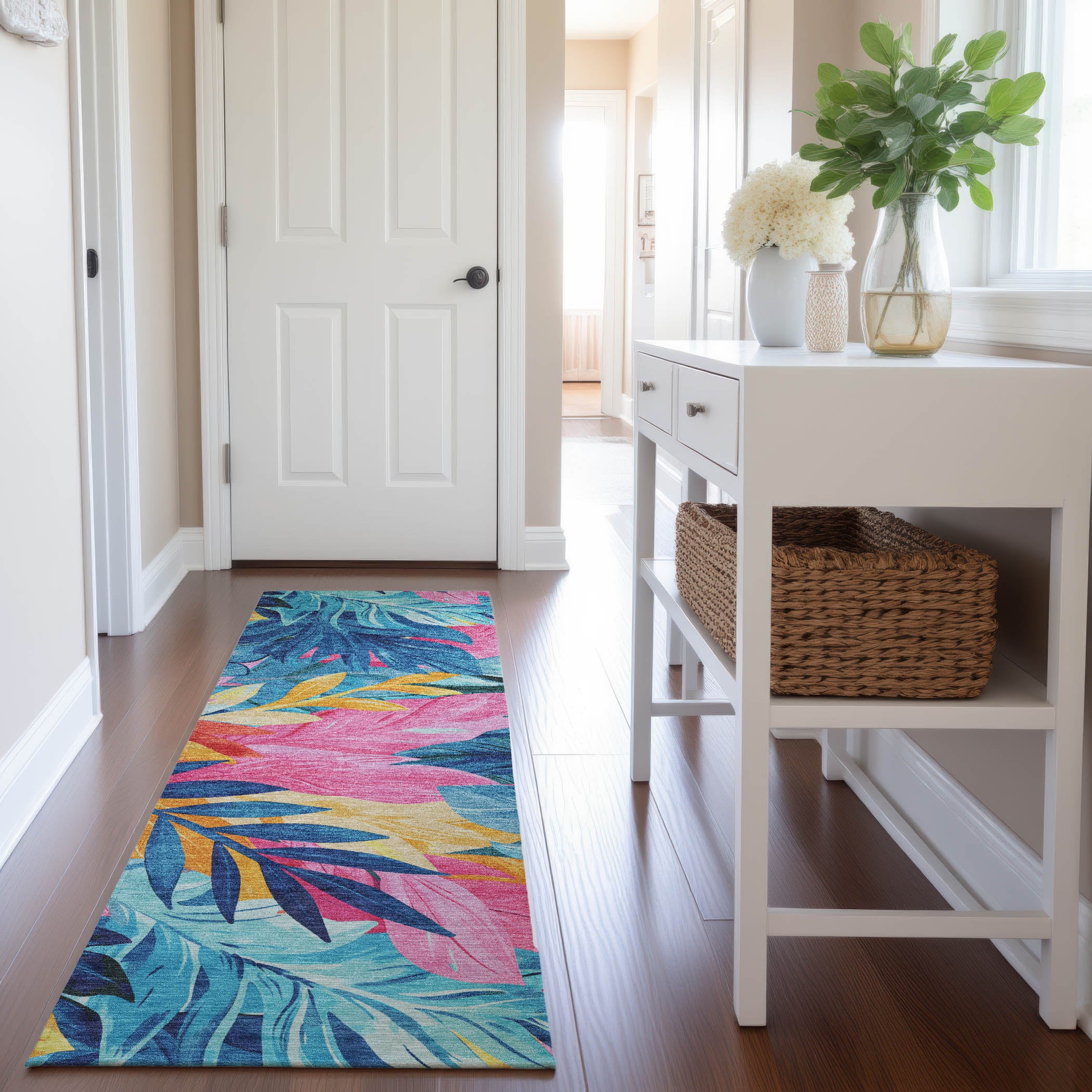 Istanbul Machine Washable Transitional Sky Blue Rug 2'3" x 7'6" #shape_Runner