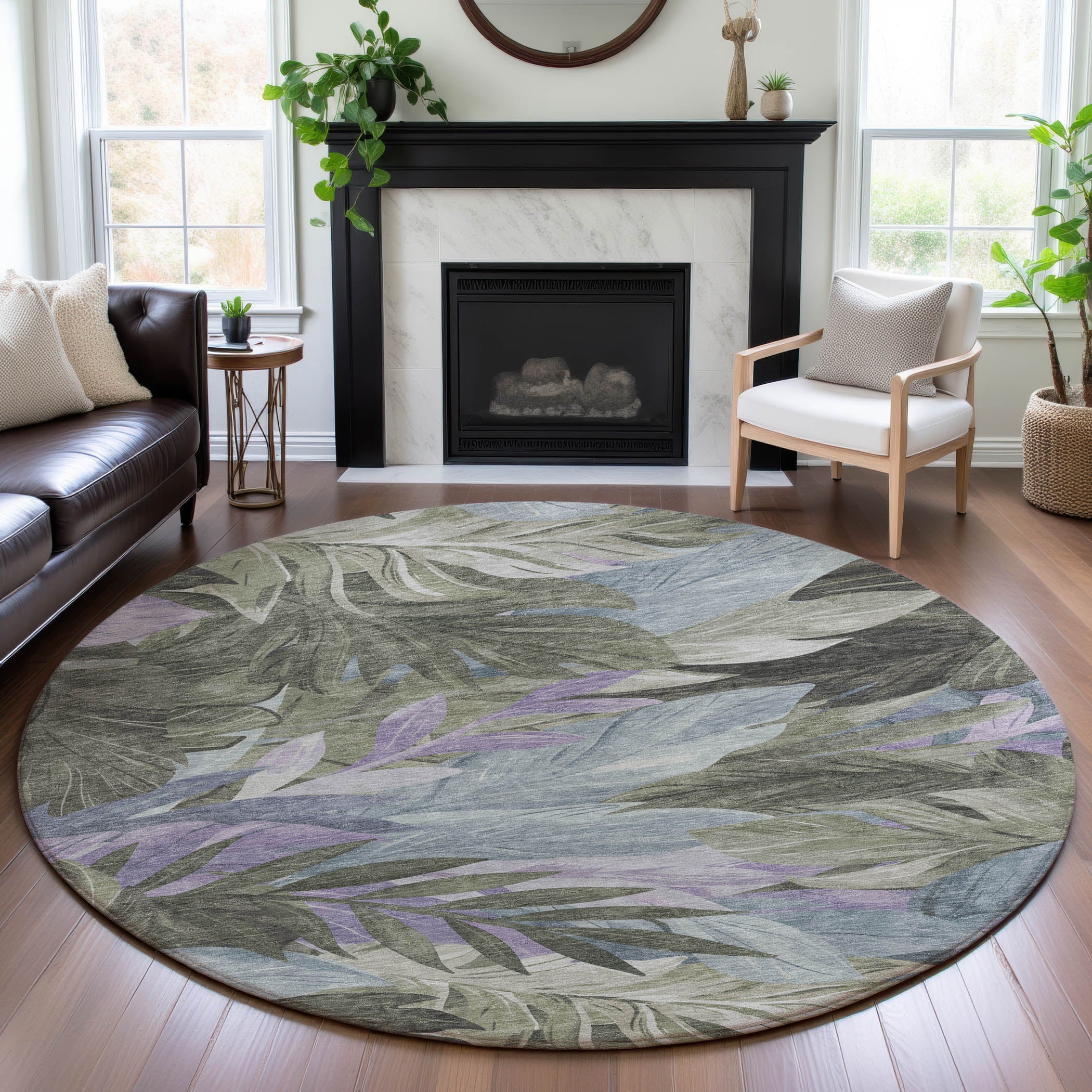 Istanbul Machine Washable Transitional Taupe Brown Rug 8' x 8' #shape_Round