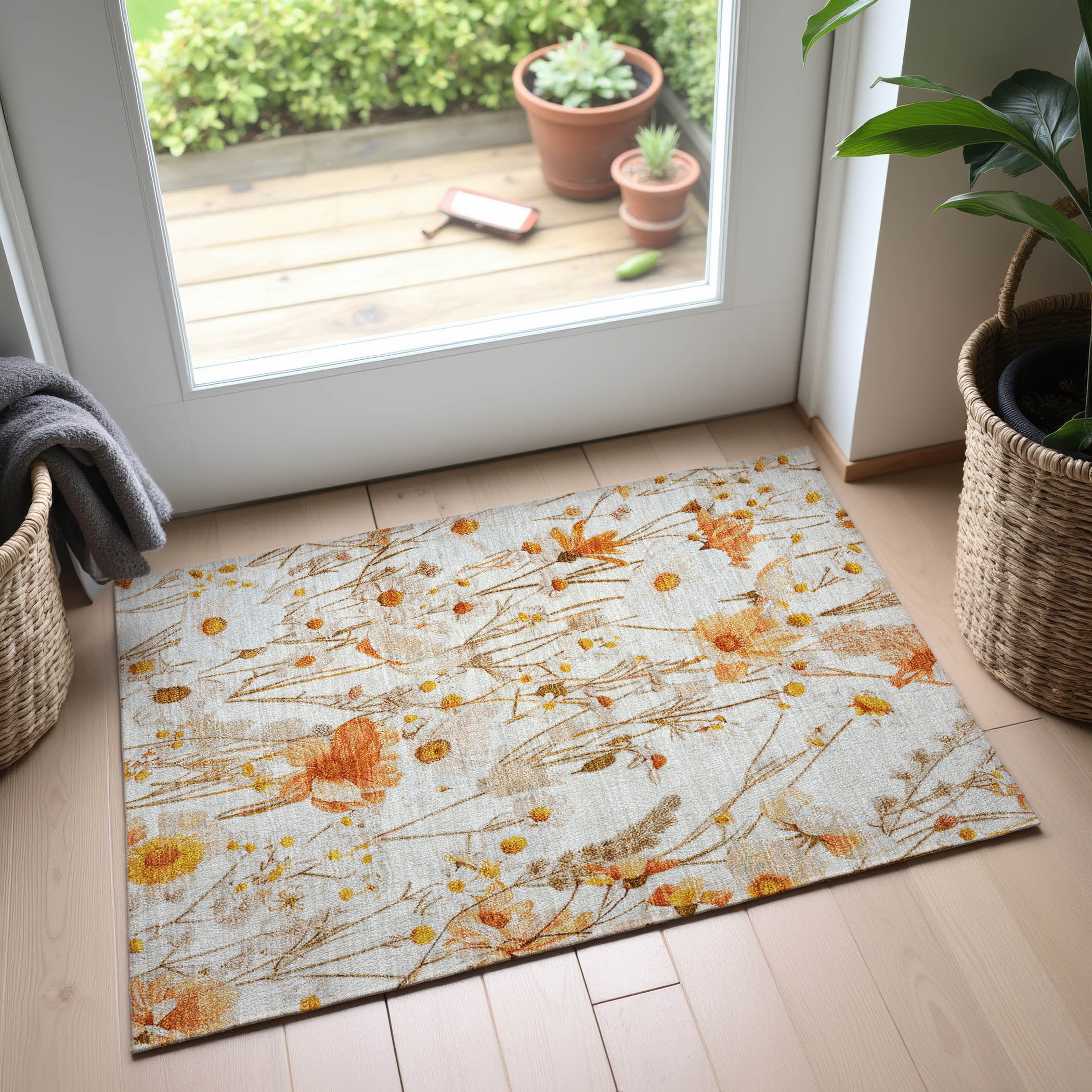 Florence Machine Washable Transitional Ivory Rug 1'8" x 2'6" #shape_Rectangle