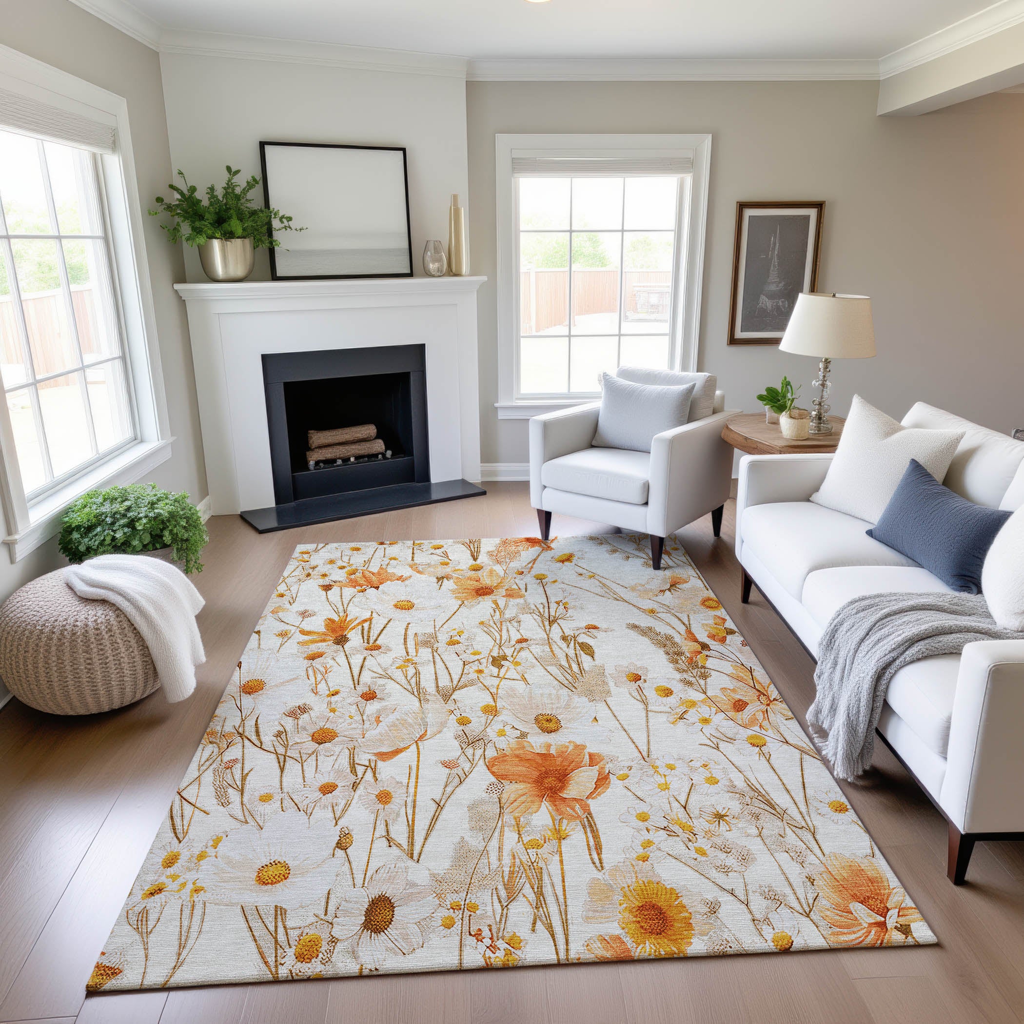 Florence Machine Washable Transitional Ivory Rug 2'6" x 3'10" #shape_Rectangle